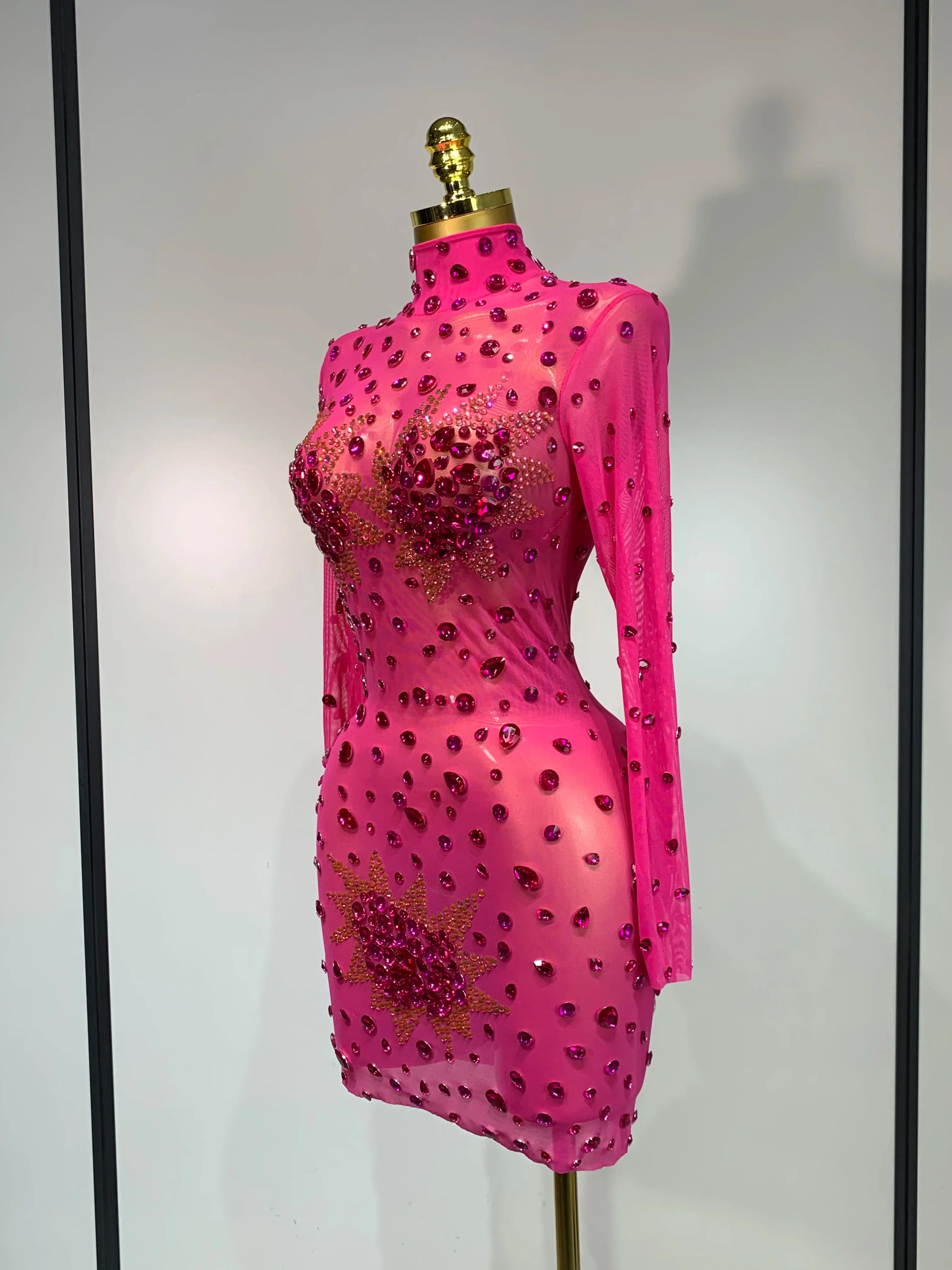 Sparkly Rhinestone Sexy Bodycon Dress New Fashion Nightclub Stage Outfit Luxury Birthday Party Dresses - Image 2