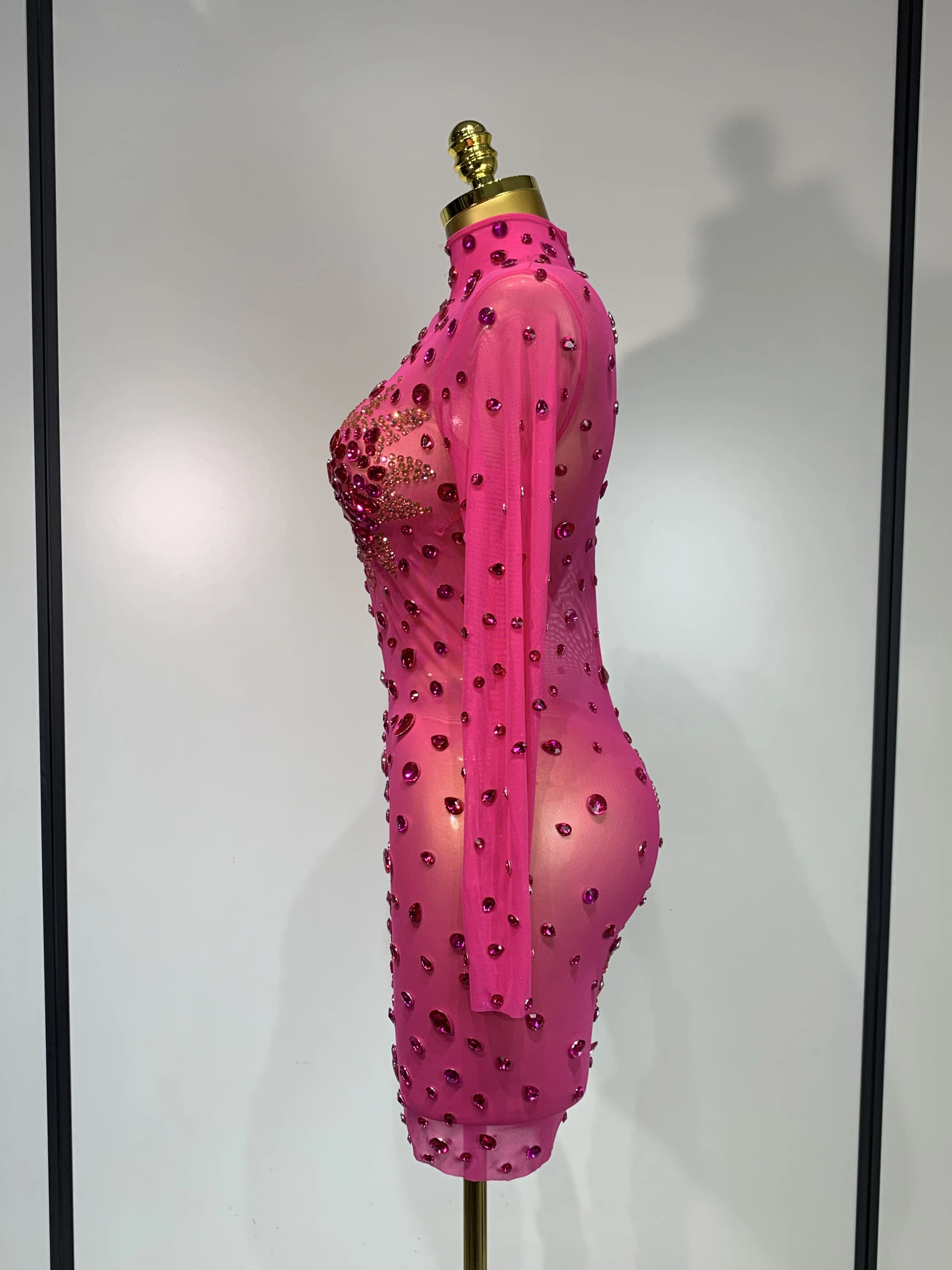 Sparkly Rhinestone Sexy Bodycon Dress New Fashion Nightclub Stage Outfit Luxury Birthday Party Dresses - Image 3