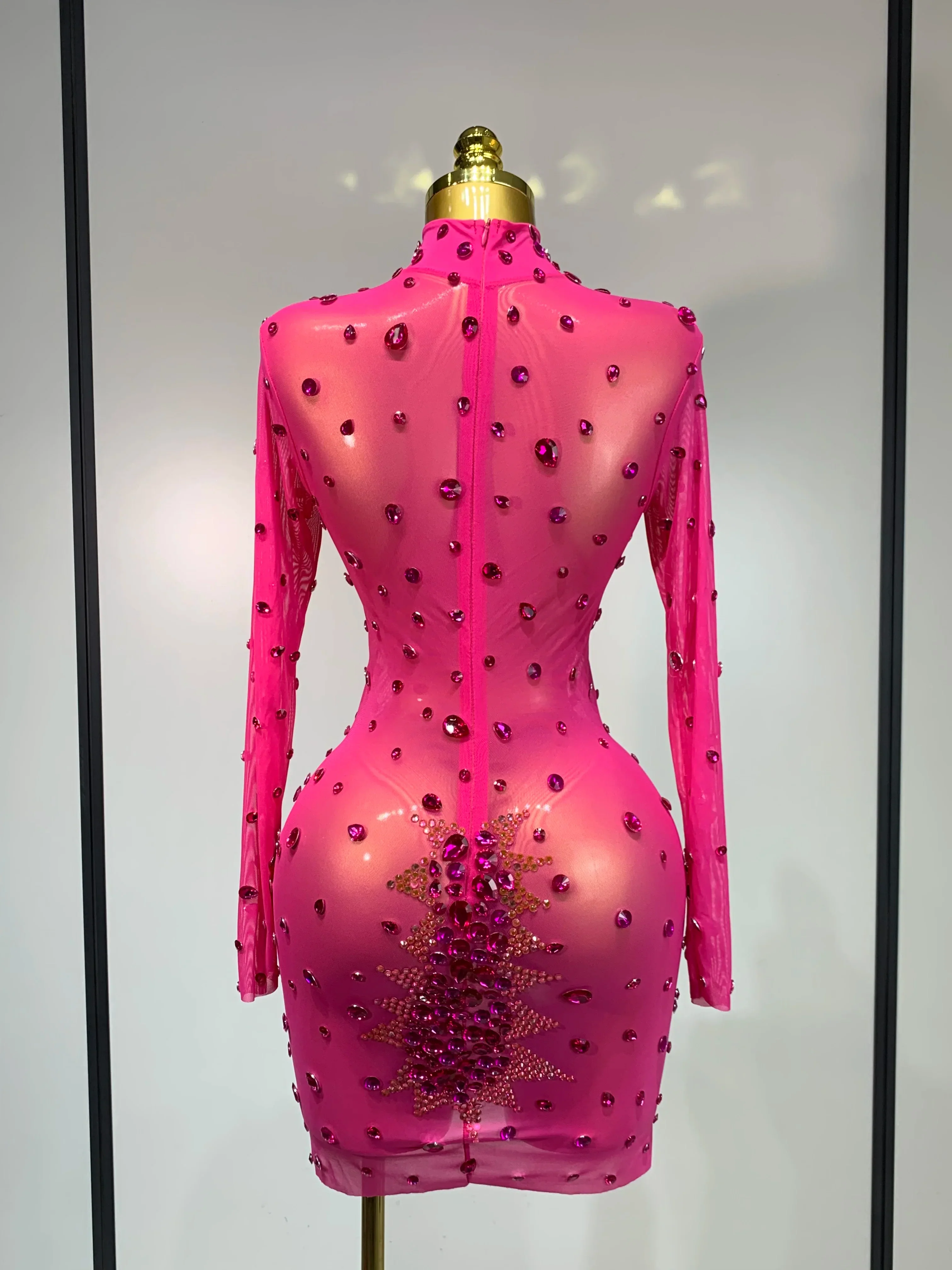Sparkly Rhinestone Sexy Bodycon Dress New Fashion Nightclub Stage Outfit Luxury Birthday Party Dresses - Image 4
