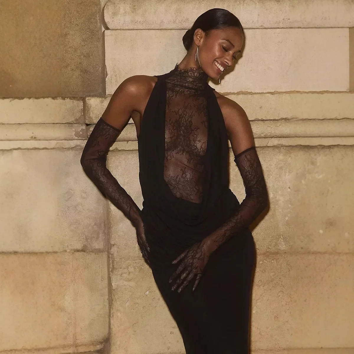Women Black Color Women Sleeveless Off the Shoulder Lace Bodycon Long Dress Celebrate Evening Party Bar Club Wear