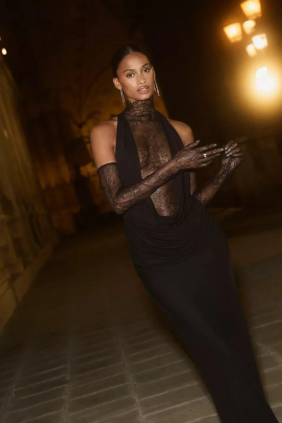 Women Black Color Women Sleeveless Off the Shoulder Lace Bodycon Long Dress Celebrate Evening Party Bar Club Wear - Image 2