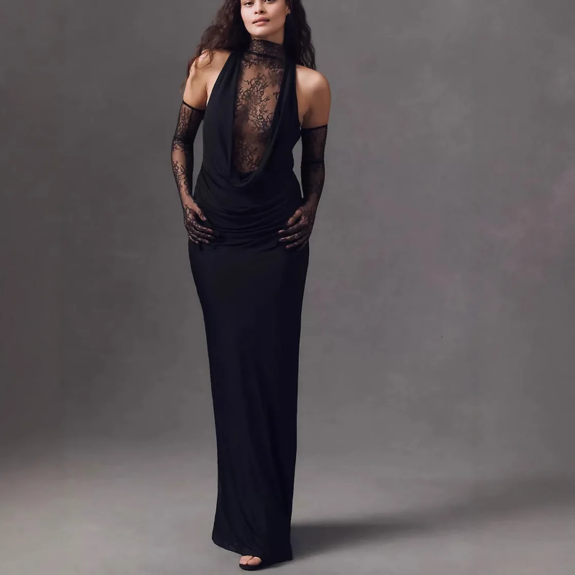 Women Black Color Women Sleeveless Off the Shoulder Lace Bodycon Long Dress Celebrate Evening Party Bar Club Wear - Image 4