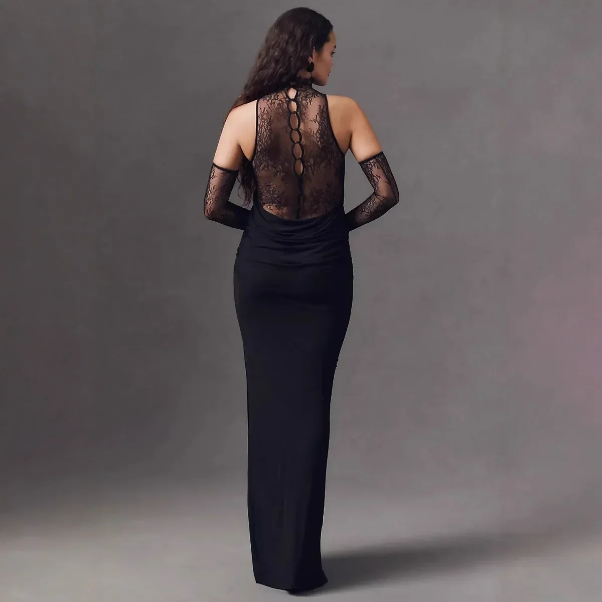 Women Black Color Women Sleeveless Off the Shoulder Lace Bodycon Long Dress Celebrate Evening Party Bar Club Wear - Image 5