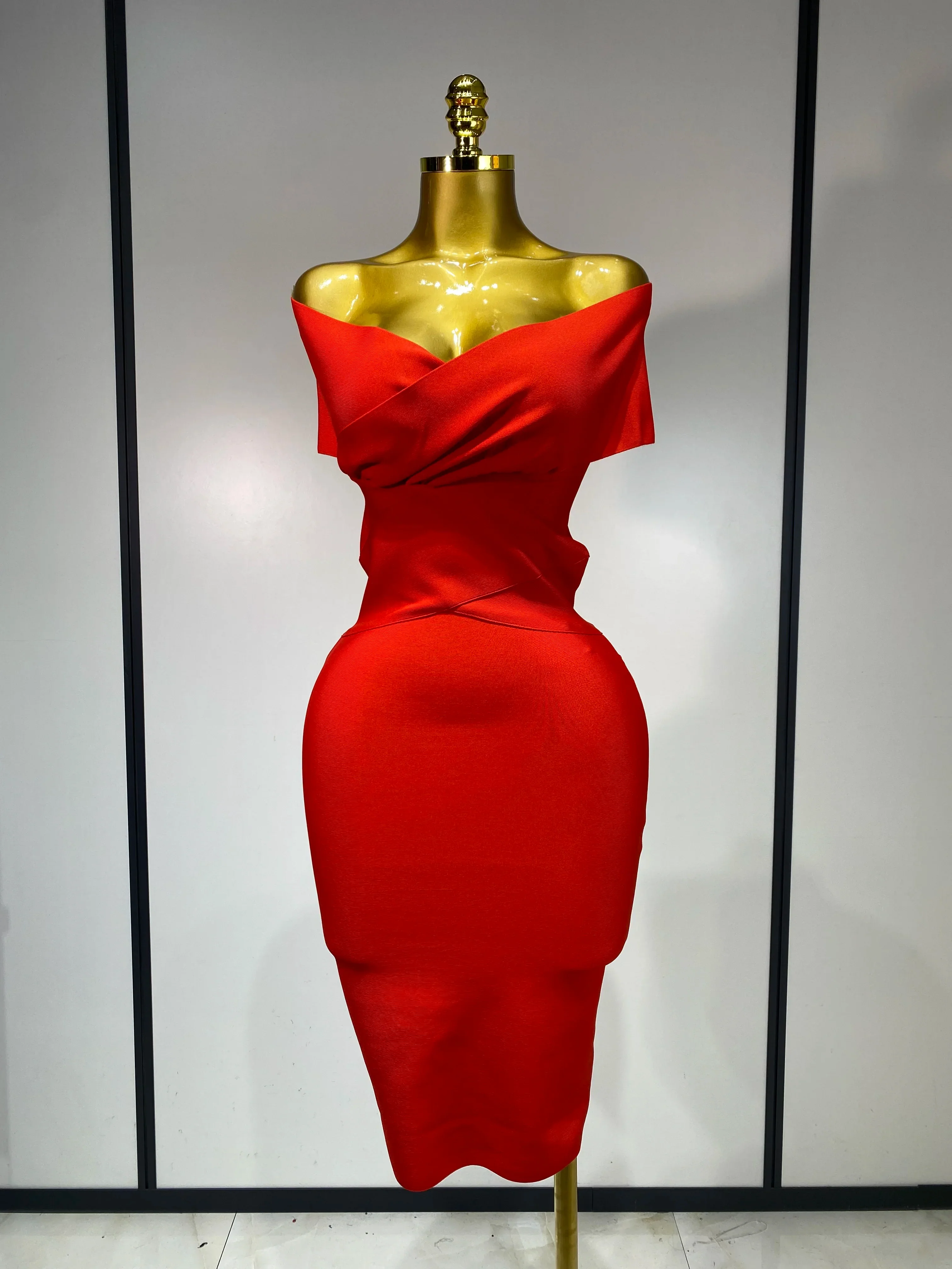 Women Bodycon Sexy Off The Shoulder Bandage Dress Club Dress Midi Celebrity Elegant Party Luxury Birthday Dress - Image 7