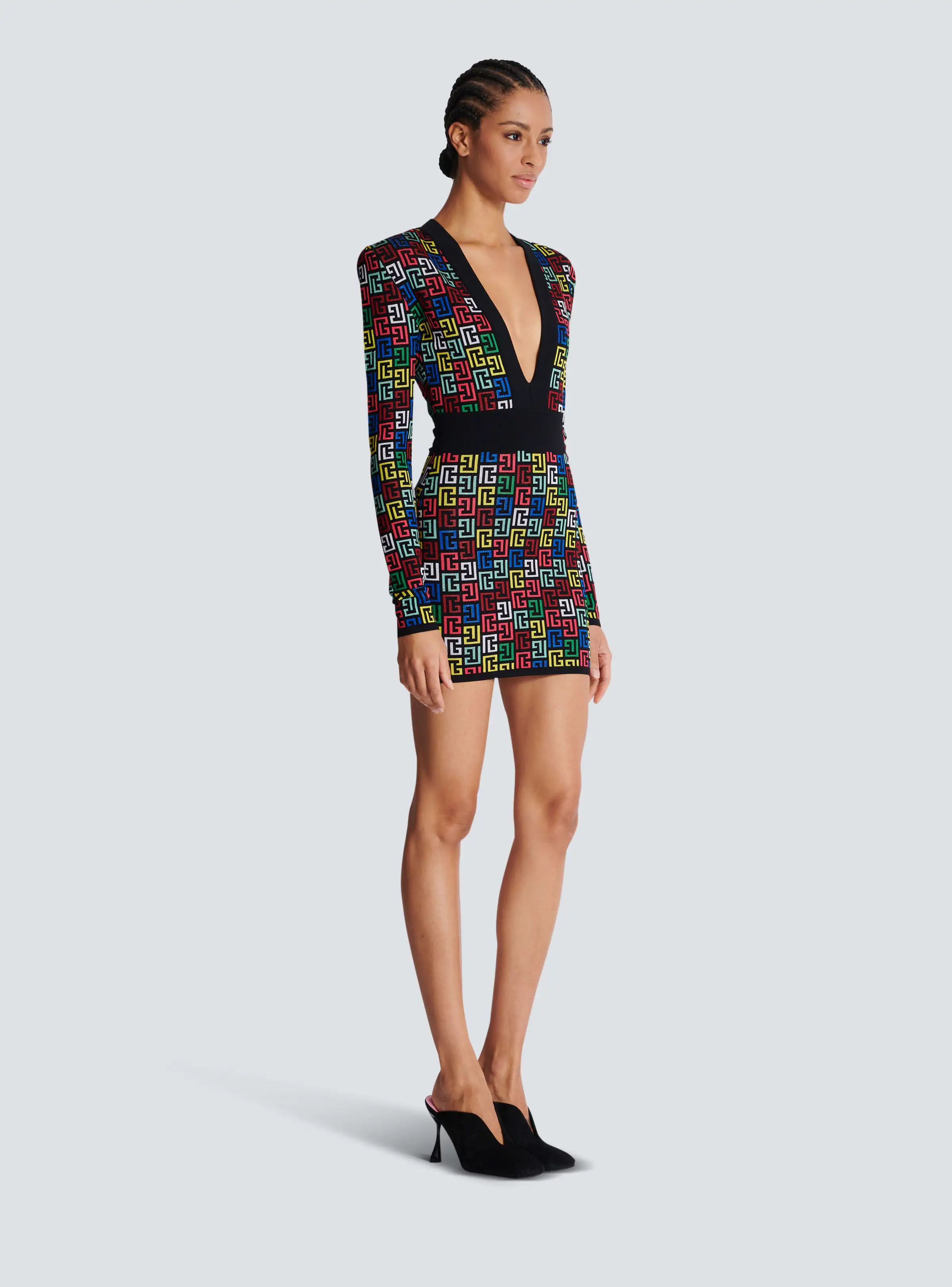 Women Long Sleeve Deep V-Neck Bodycon Mini Bandage Dress Jacquard Celebrate Evening Party Cocktail Dress Vestido - Image 5