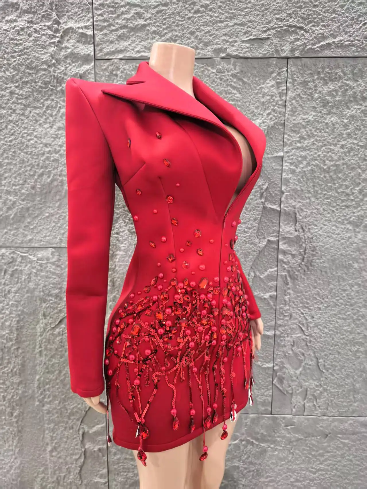 Women Long Sleeve Sexy Deep V-Neck Bodycon Blazer Dress Shinning Sequins Celebrate Nightclub Bar Singer Stage Wear - Image 3