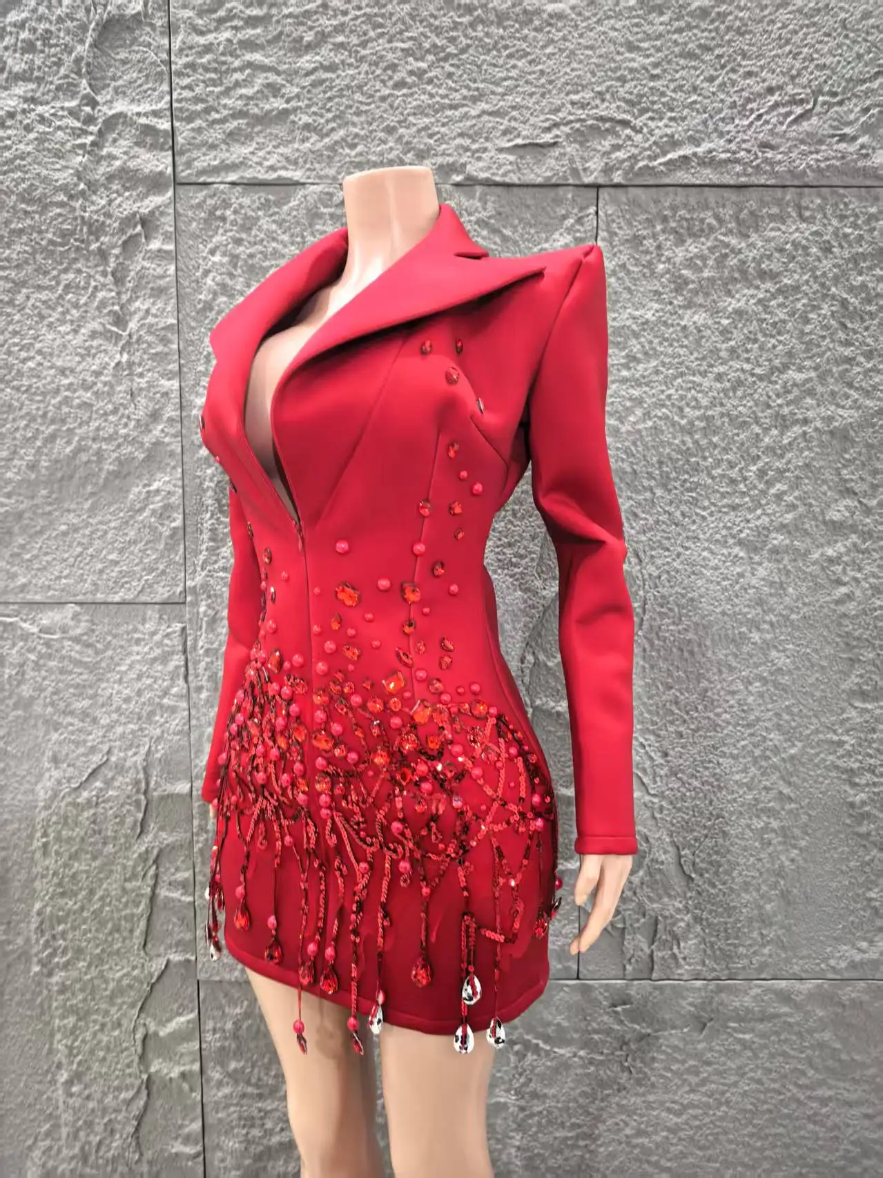 Women Long Sleeve Sexy Deep V-Neck Bodycon Blazer Dress Shinning Sequins Celebrate Nightclub Bar Singer Stage Wear - Image 4