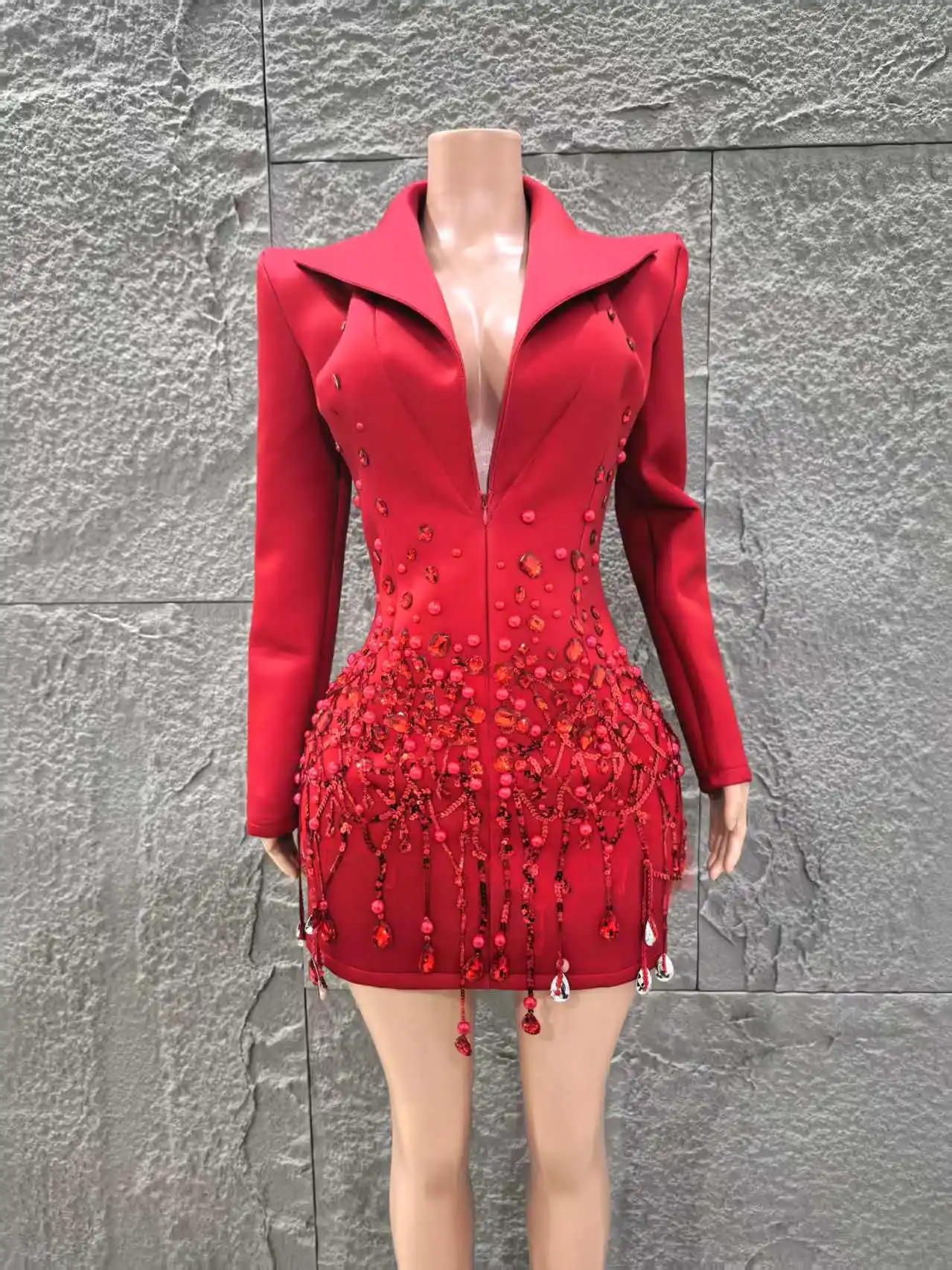 Women Long Sleeve Sexy Deep V-Neck Bodycon Blazer Dress Shinning Sequins Celebrate Nightclub Bar Singer Stage Wear - Image 7