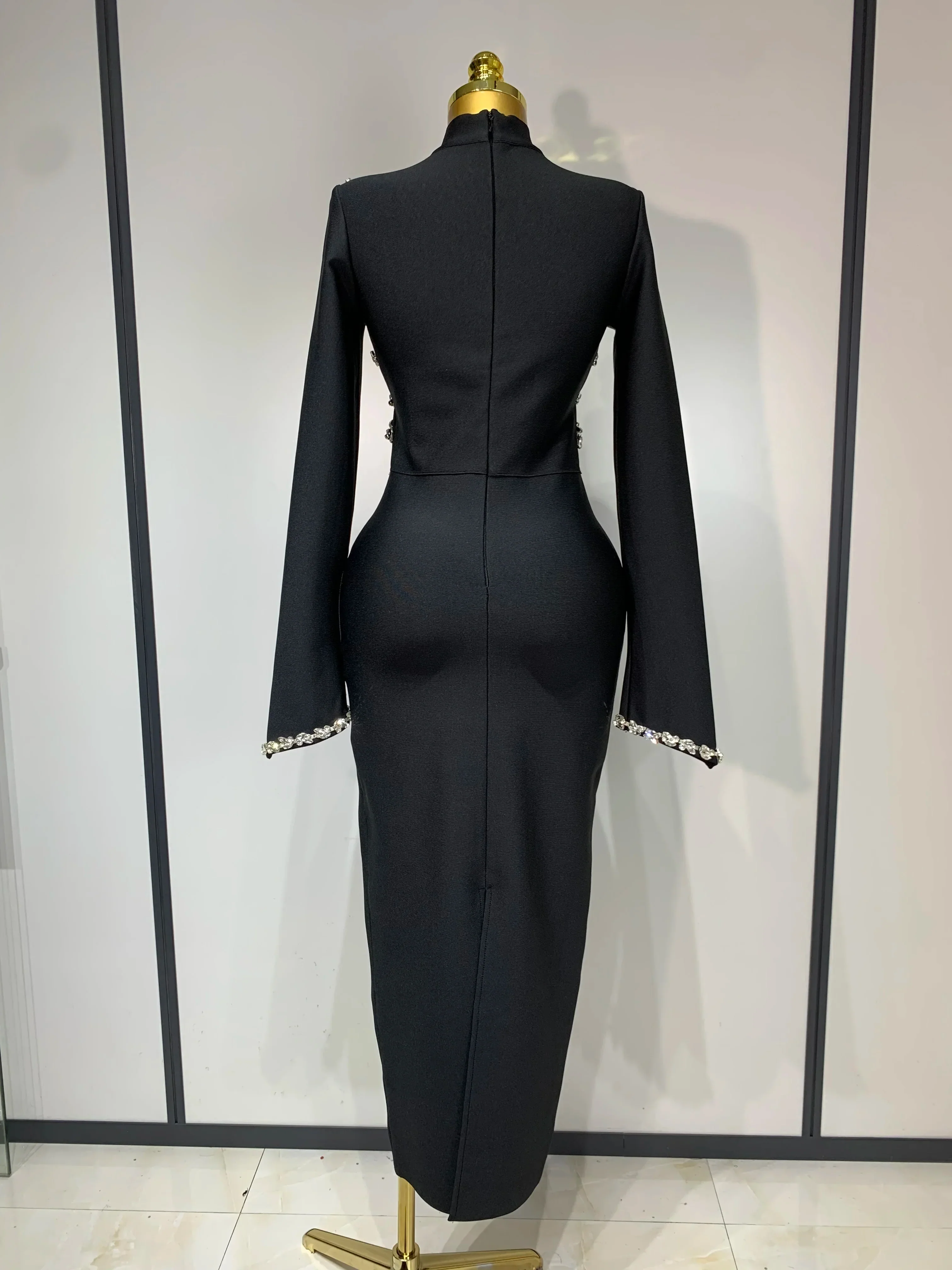 Women Long Sleeve Shinning Crystal Bodycon Long Bandage Dress Celebirty Elegant Evening Party Luxury Birthday Dress - Image 4