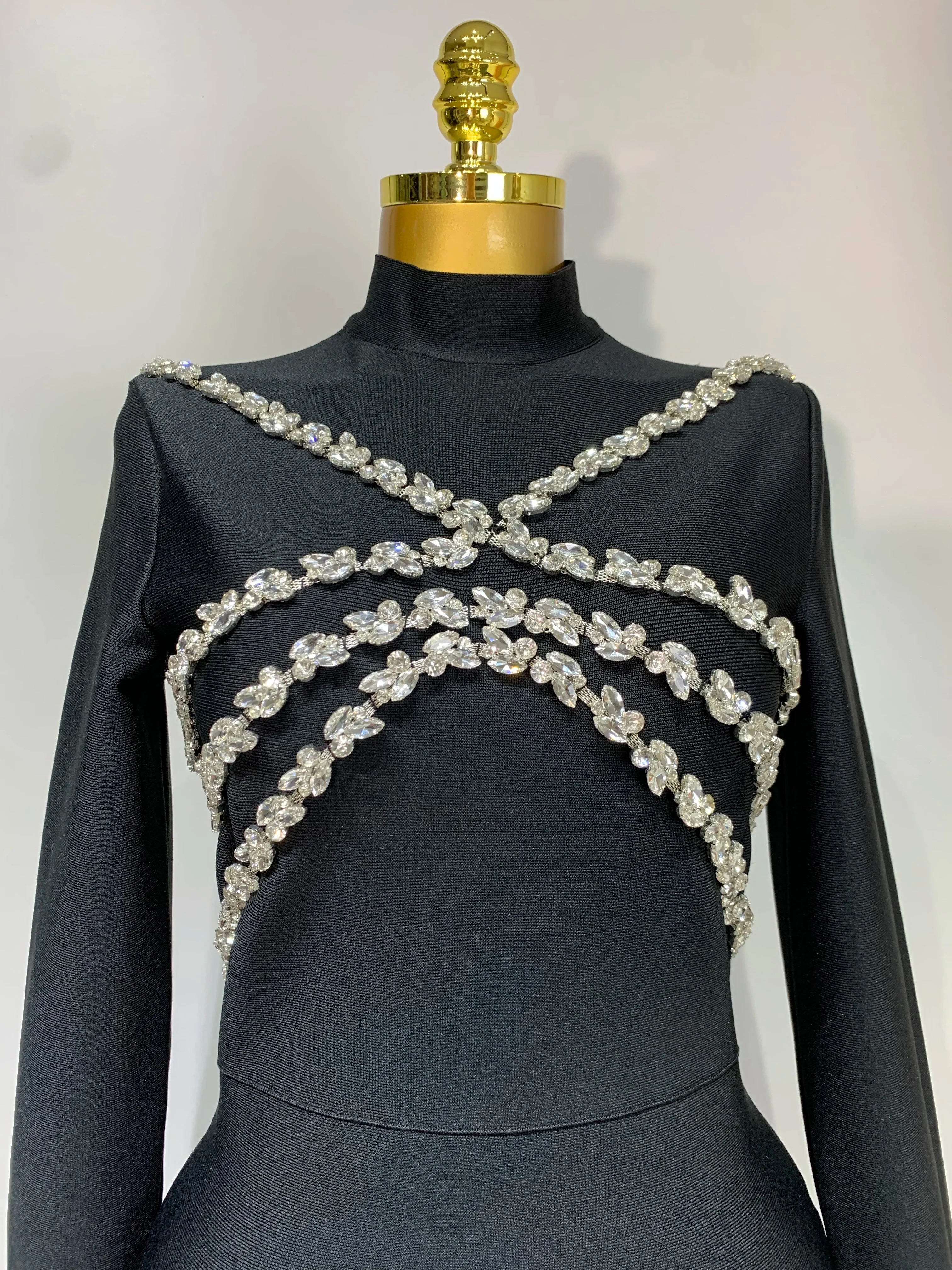 Women Long Sleeve Shinning Crystal Bodycon Long Bandage Dress Celebirty Elegant Evening Party Luxury Birthday Dress - Image 5