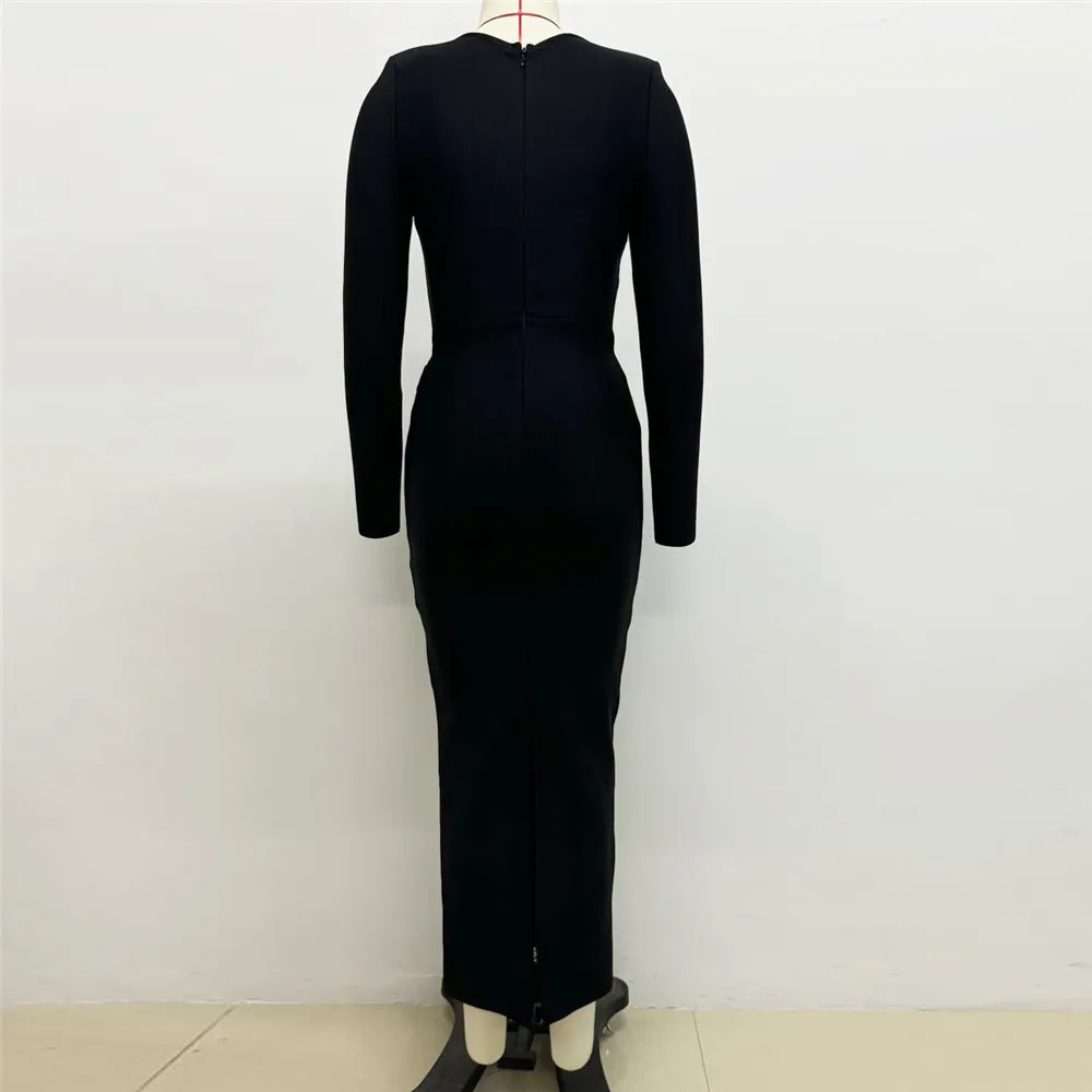 Women Long Sleeve Sqaure Collar Shinning Diamond Bodycon Long Bandage Dress Celebrate Elegant Evening Party Wear - Image 3