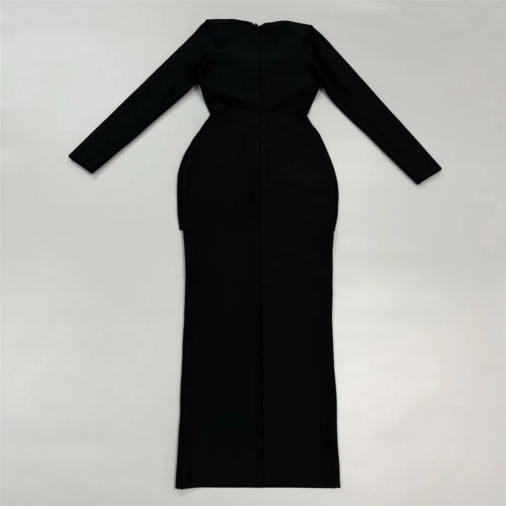 Women Long Sleeve Sqaure Collar Shinning Diamond Bodycon Long Bandage Dress Celebrate Elegant Evening Party Wear - Image 4