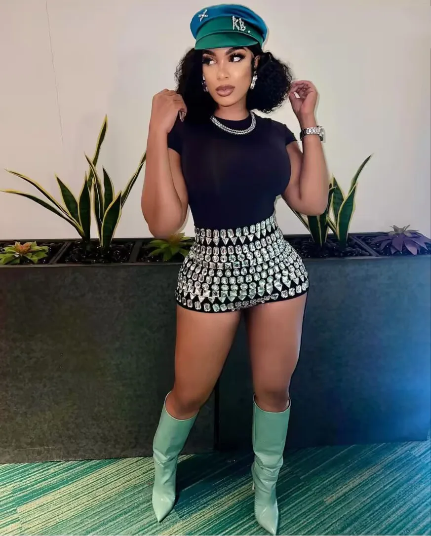 Women Sexy Big Crystal Bodycon Shorts Celebrate Nightclub Party Birthday Wear Bar Dancer Fashion Shorts - Image 2