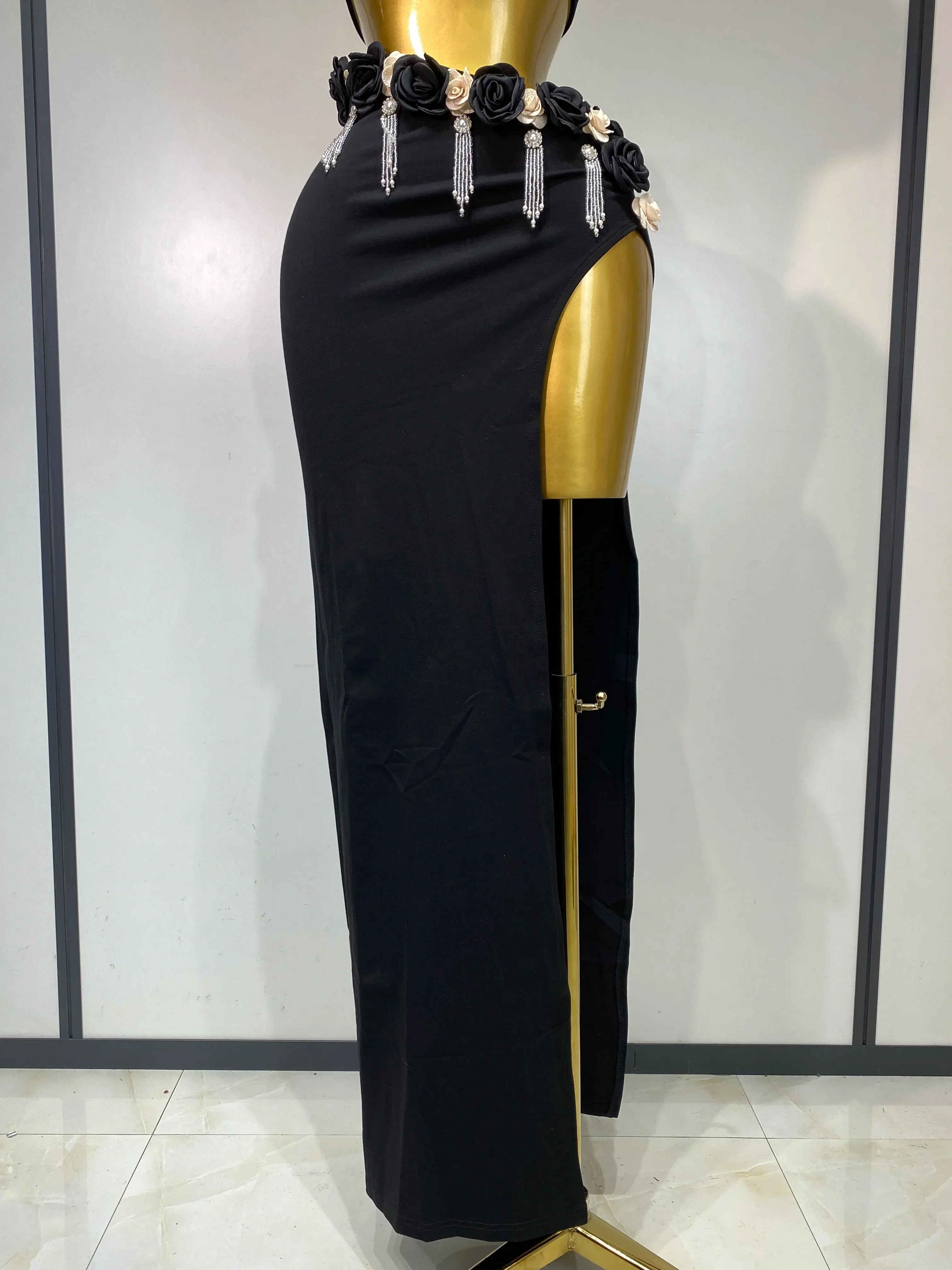 Women Sexy Flower Strapless Top High Slit Long Skirt Elegant Evening Party Two Piece Set Luxury Birthday Club Gown - Image 6