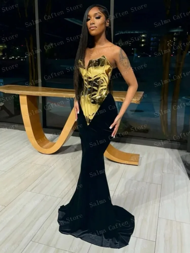 Women Sexy Gold Laced-up Tops Long Maxi Skirt Set Celebrate Evening Party Nightclub Fashion Cocktail Outfit Dress