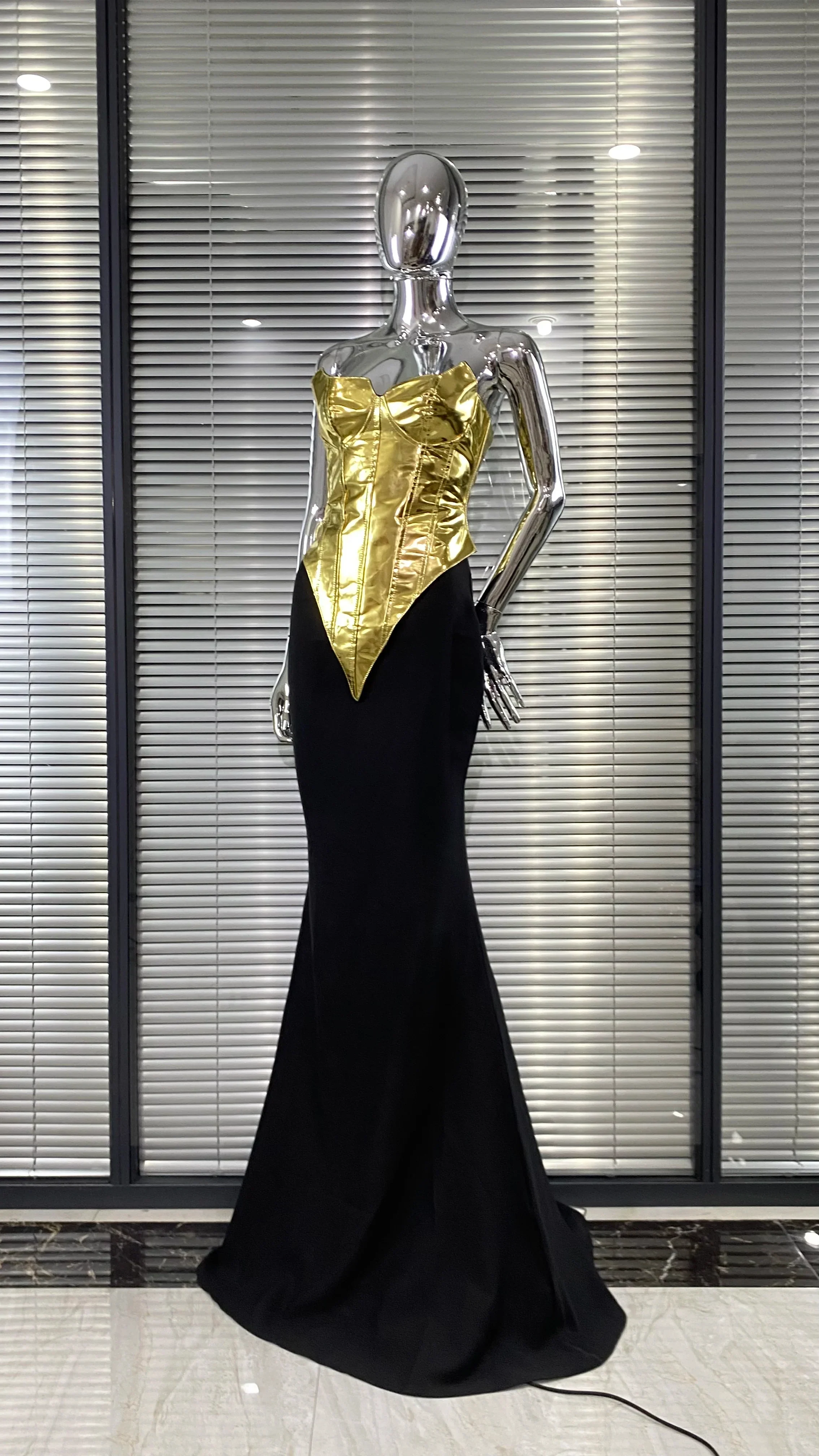 Women Sexy Gold Laced-up Tops Long Maxi Skirt Set Celebrate Evening Party Nightclub Fashion Cocktail Outfit Dress - Image 2