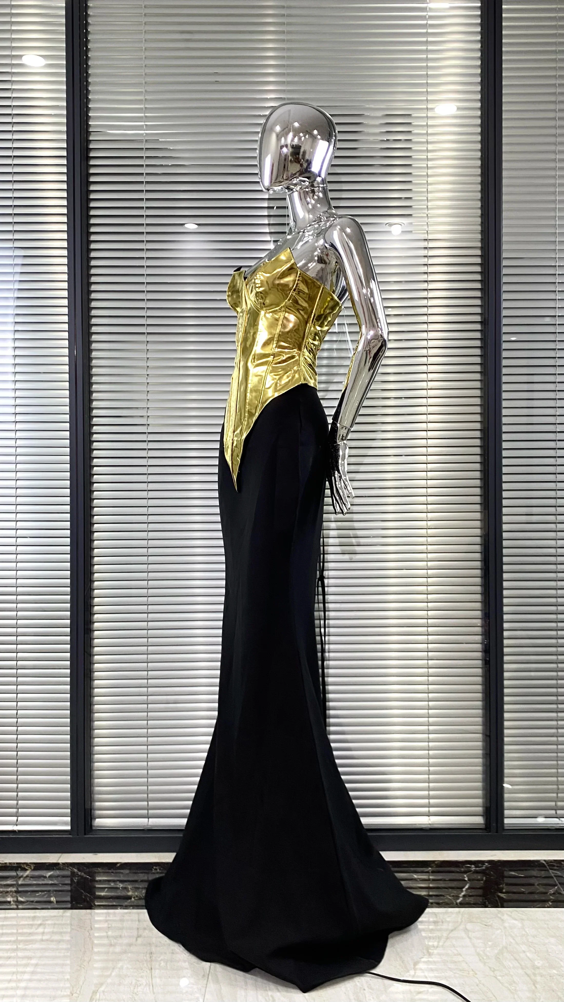 Women Sexy Gold Laced-up Tops Long Maxi Skirt Set Celebrate Evening Party Nightclub Fashion Cocktail Outfit Dress - Image 4