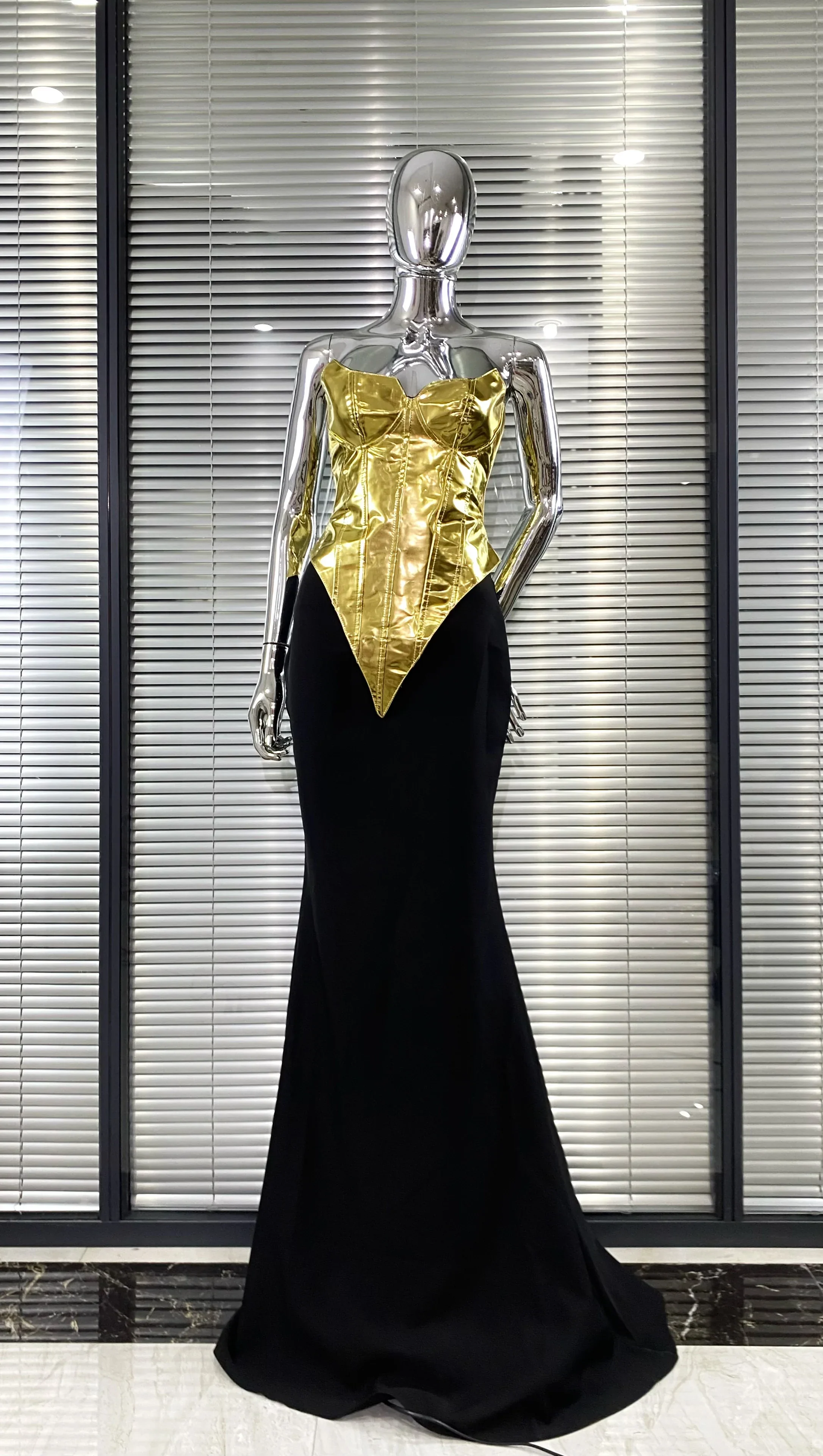 Women Sexy Gold Laced-up Tops Long Maxi Skirt Set Celebrate Evening Party Nightclub Fashion Cocktail Outfit Dress - Image 5