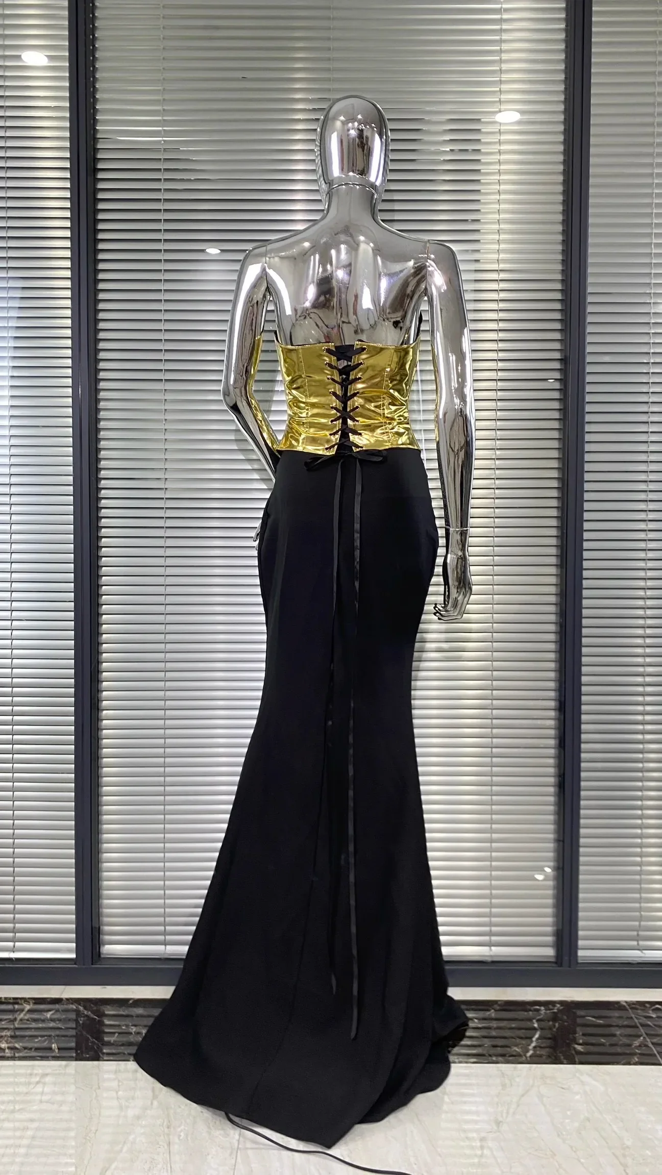 Women Sexy Gold Laced-up Tops Long Maxi Skirt Set Celebrate Evening Party Nightclub Fashion Cocktail Outfit Dress - Image 6