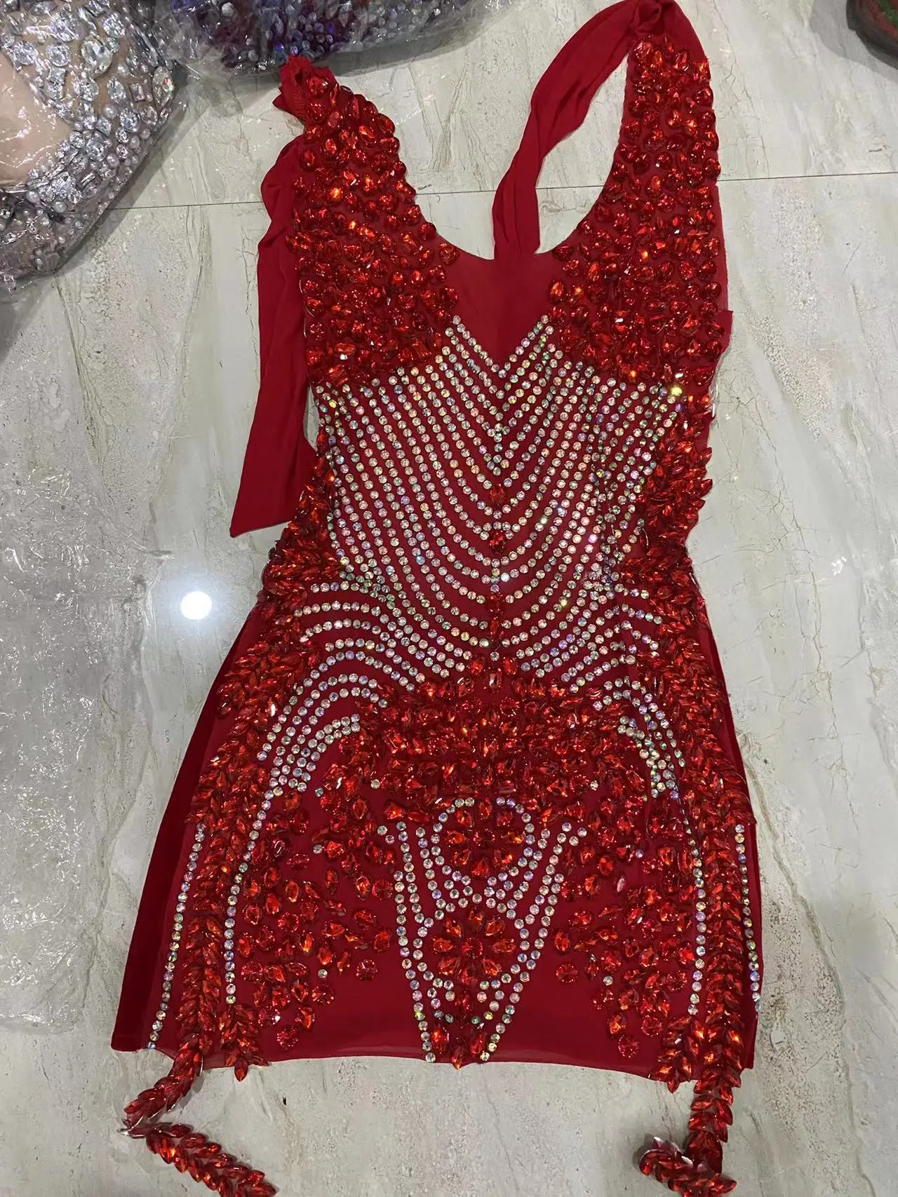 Women Sexy Halter Crystal Bodycon Mini Dress Celebrate Nightclub Party Performance Birthday Photo Shoot Dress - Image 11