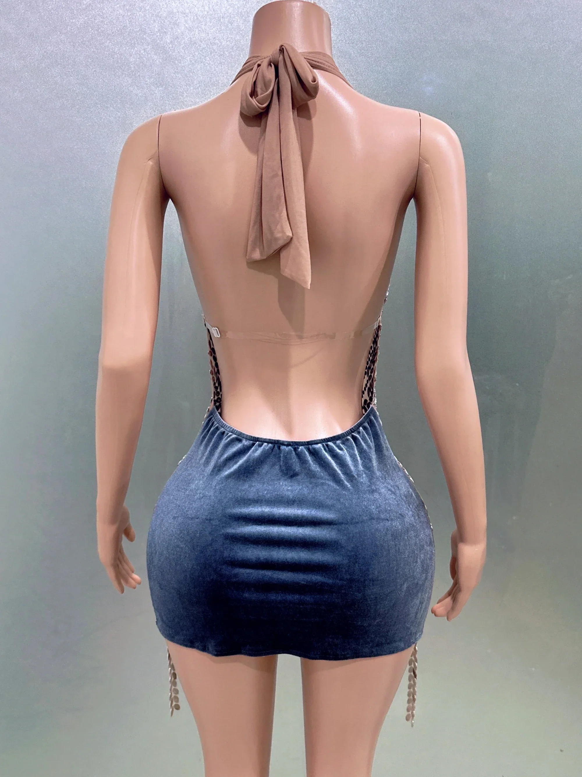 Women Sexy Halter Crystal Bodycon Mini Dress Celebrate Nightclub Party Performance Birthday Photo Shoot Dress - Image 5