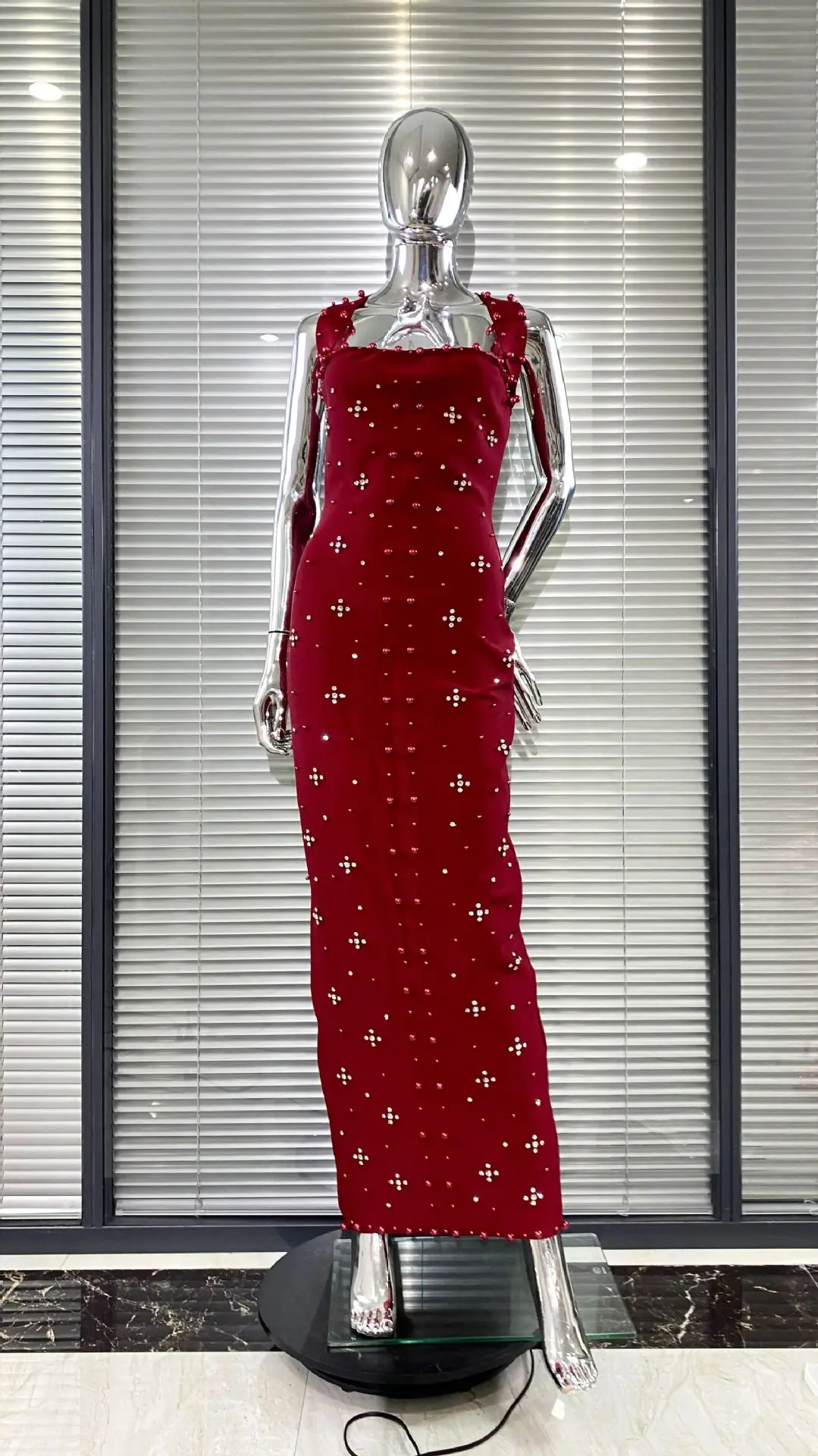 Women Sexy Halter Off the Shoulder Beading Rhinestones Bodycon Long Bandage Dress Evening Party Cocktail Vestido - Image 5