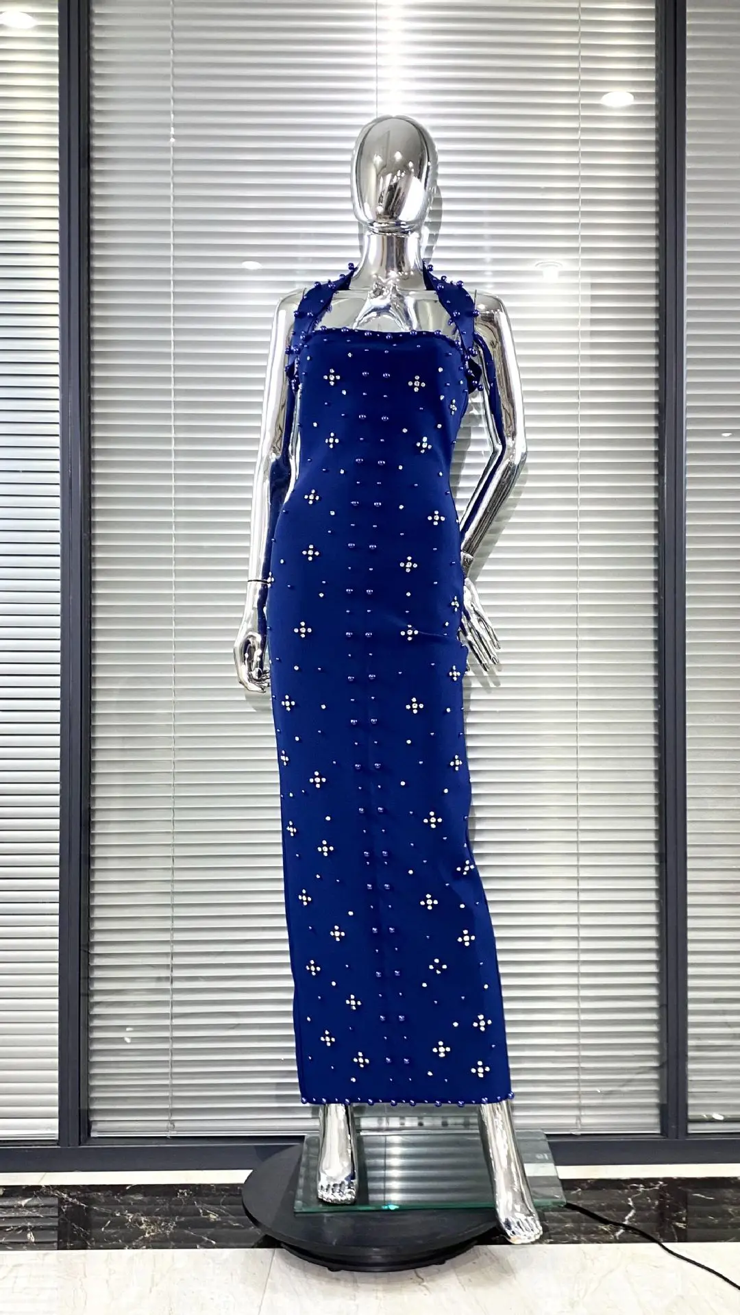 Women Sexy Halter Off the Shoulder Beading Rhinestones Bodycon Long Bandage Dress Evening Party Cocktail Vestido - Image 6