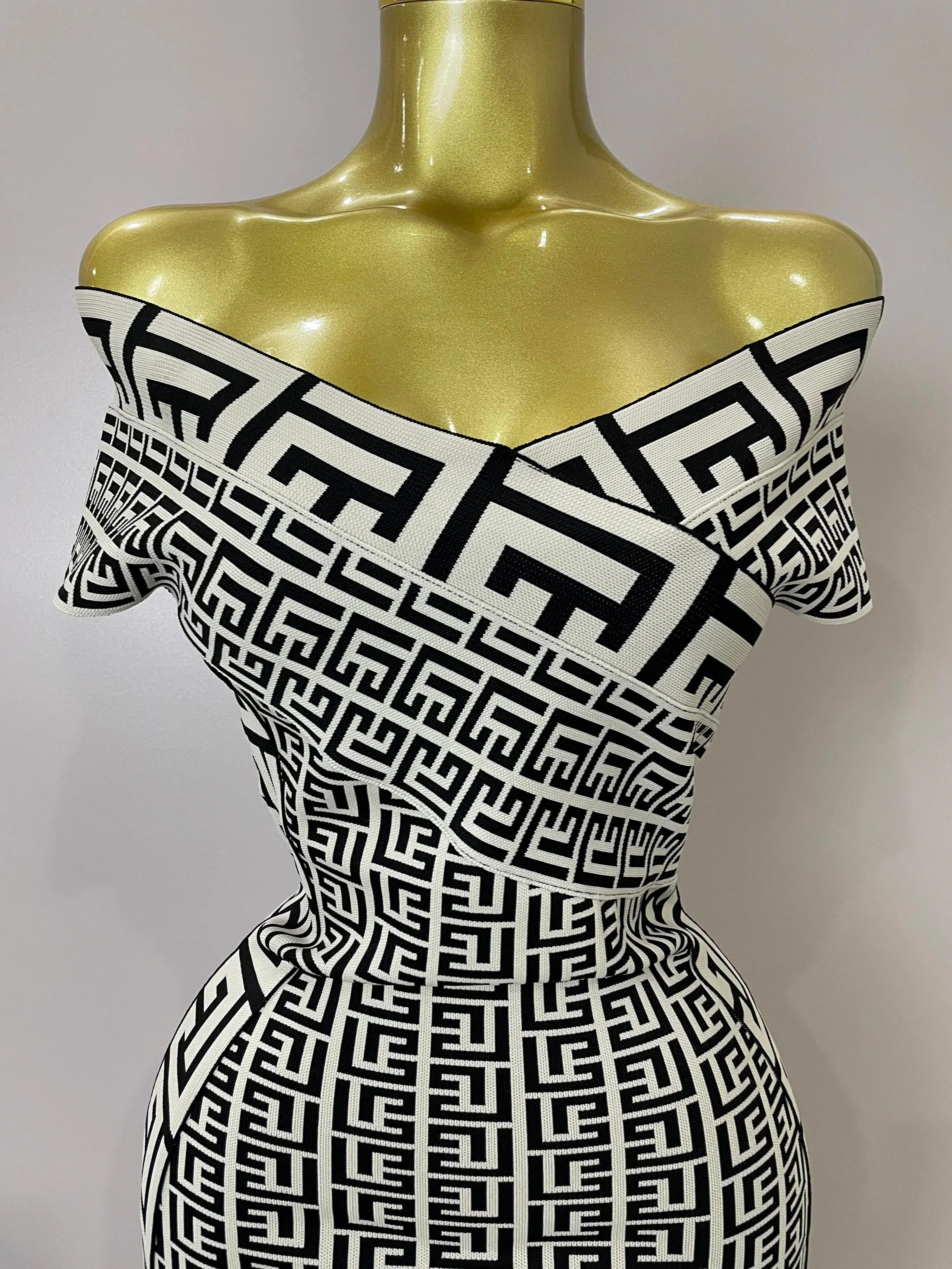 Women Sexy Jacquard Slash Neck Off Shoulder Bodycon Mini Bandage Dress Elegant Evening Birthday Party Dress - Image 5