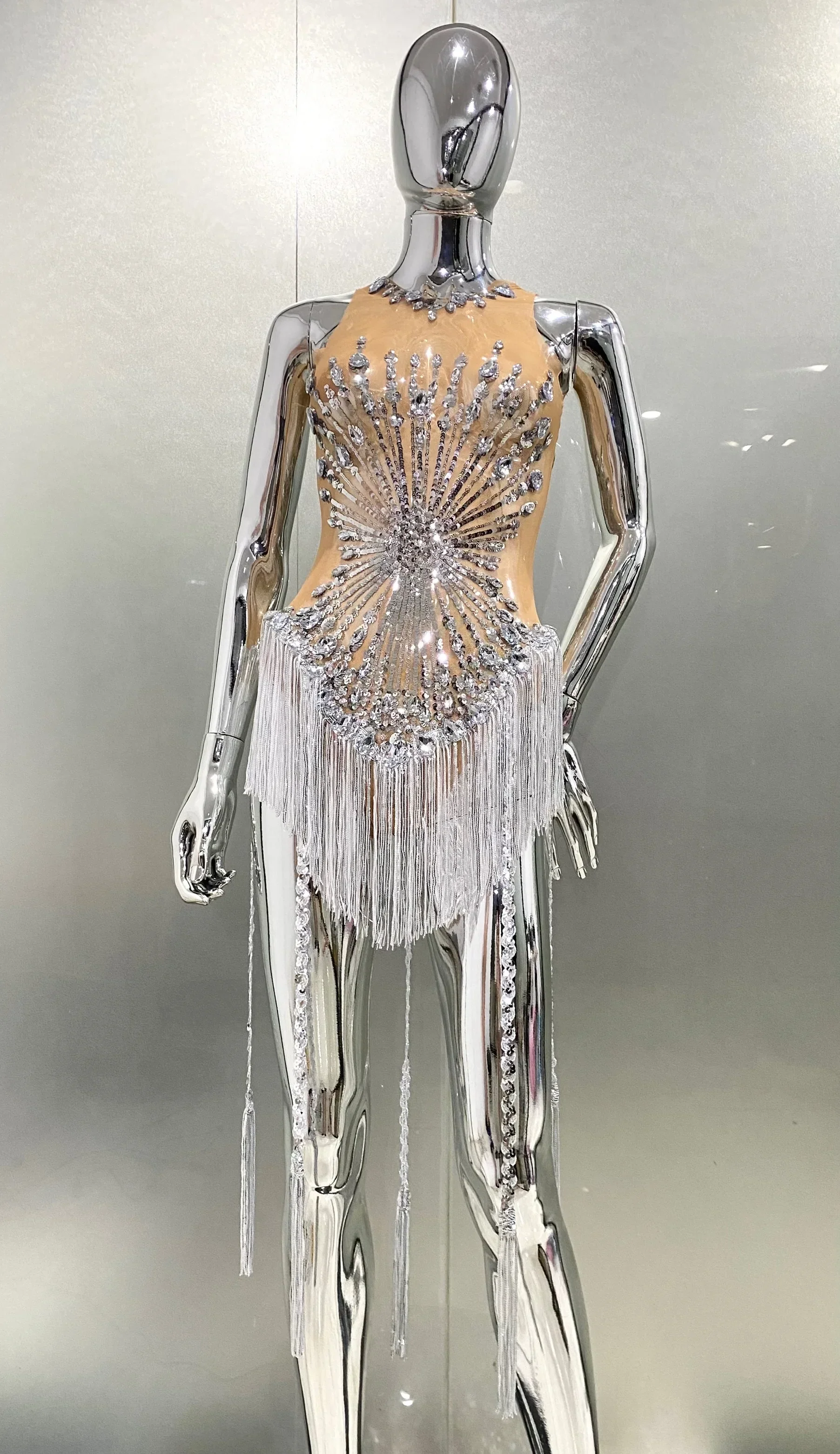 Women Sexy Mesh Shinning Sequins Tassel Bodycon Bodysuit Nightclub Party Birthday Performance Costume Stage Wear - Image 5