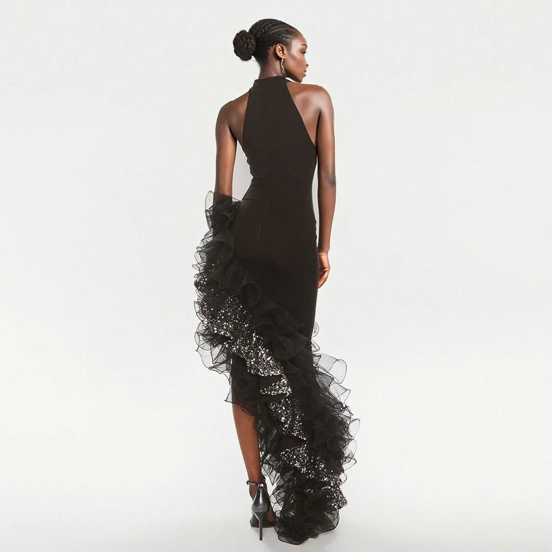 Women Sexy Off the Shoulder Bodycon Long Bandage Ruffles Dress Celebrate Evening Party Birthday Outfit - Image 2