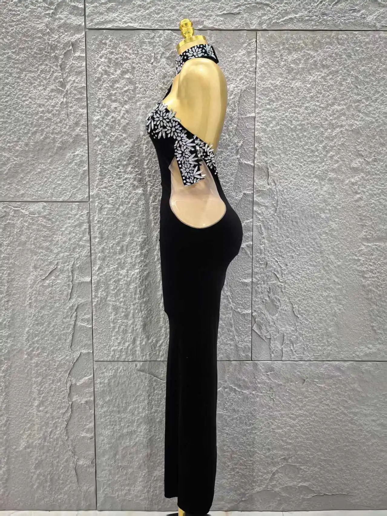 Women Sexy Off the Shoulder Shinning Crystal Bodycon Long Dress Velvet Celebrate Nightclub Party Birthday Dress - Image 3