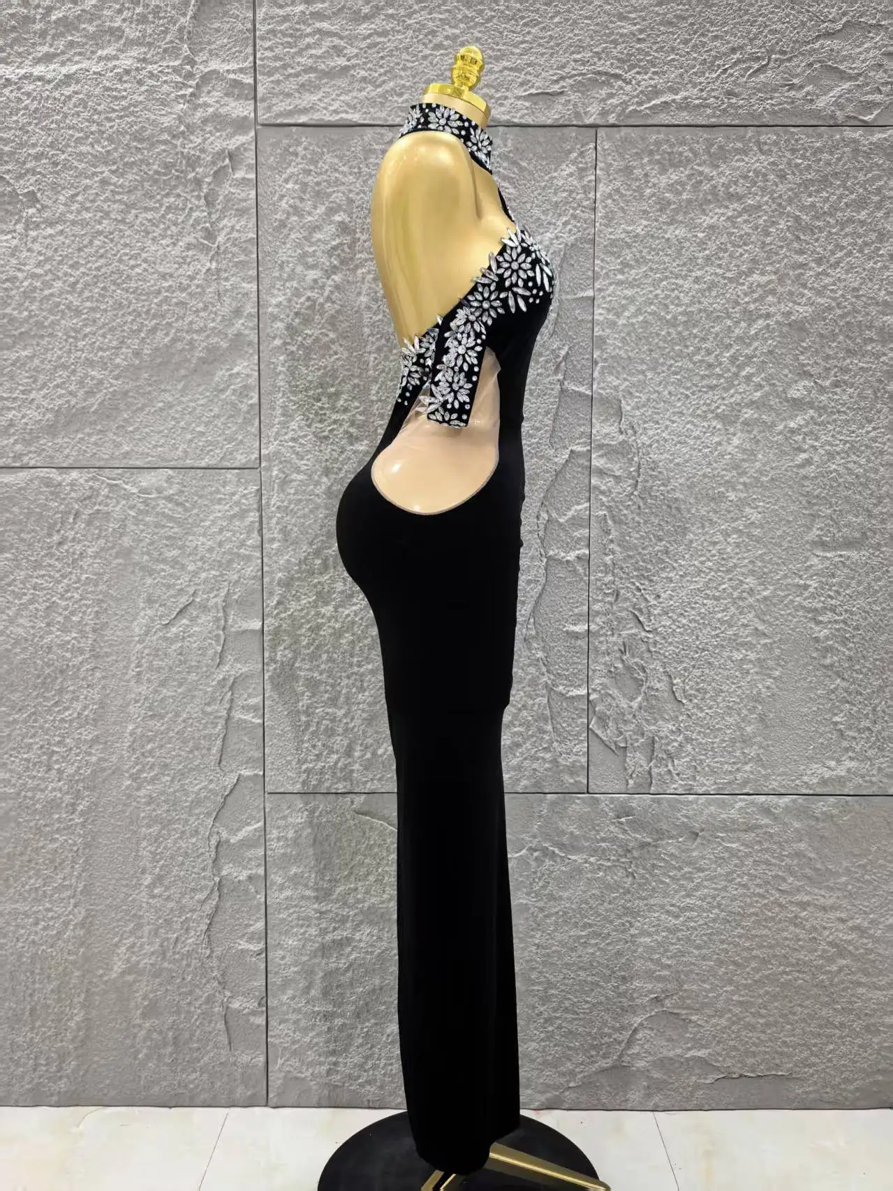 Women Sexy Off the Shoulder Shinning Crystal Bodycon Long Dress Velvet Celebrate Nightclub Party Birthday Dress - Image 4