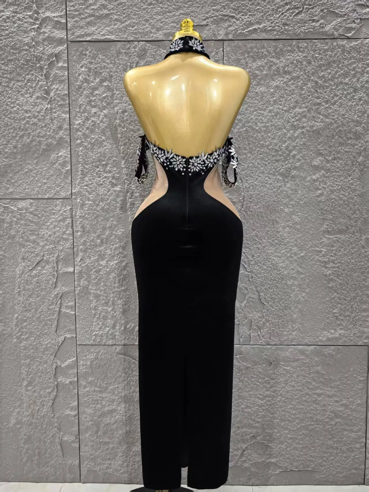 Women Sexy Off the Shoulder Shinning Crystal Bodycon Long Dress Velvet Celebrate Nightclub Party Birthday Dress - Image 6
