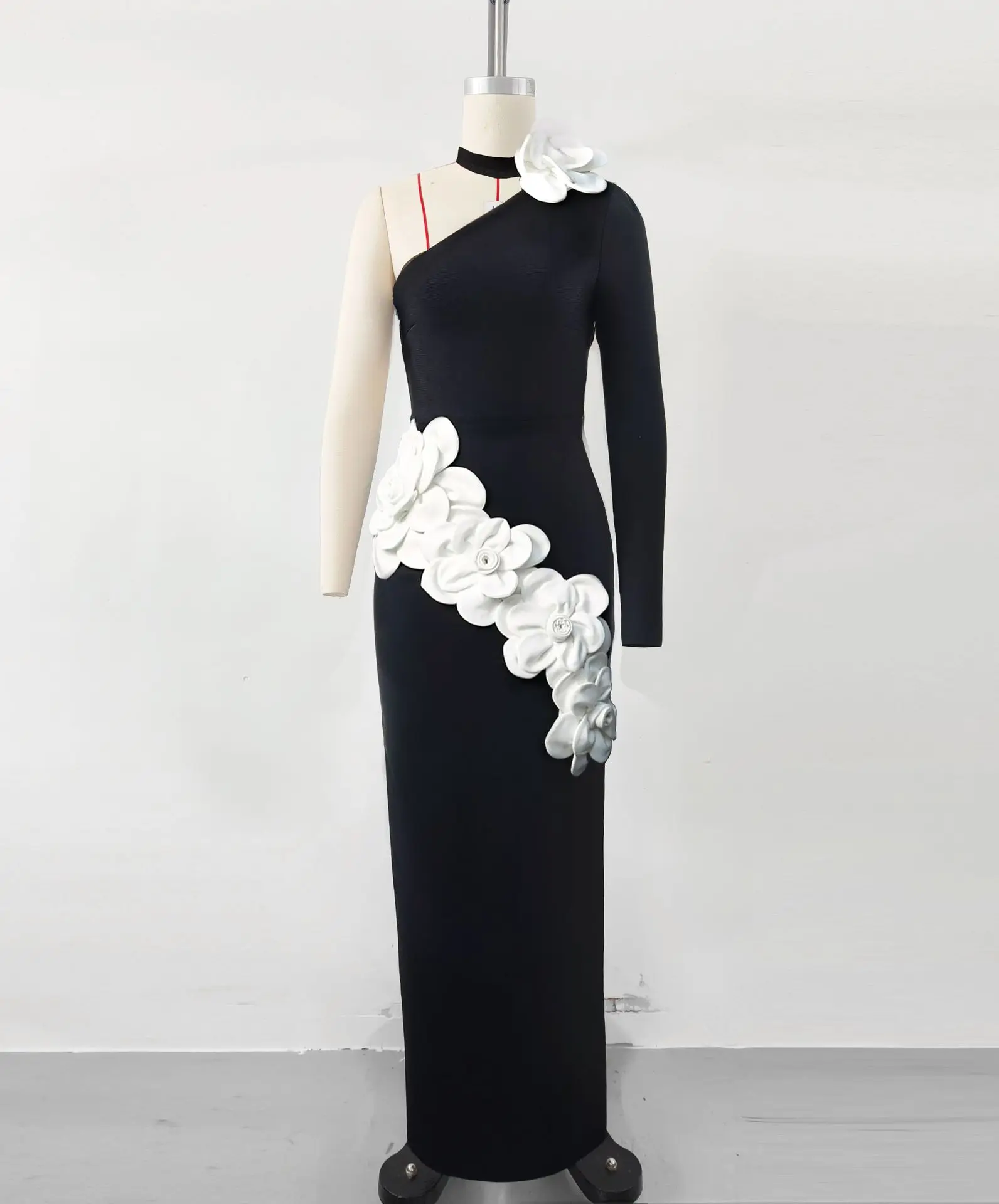 Women Sexy One Sleeve White Florals Bodycon Long Bandage Dress Fashion Nightclub Party Cocktail Outfit Vestido - Image 6