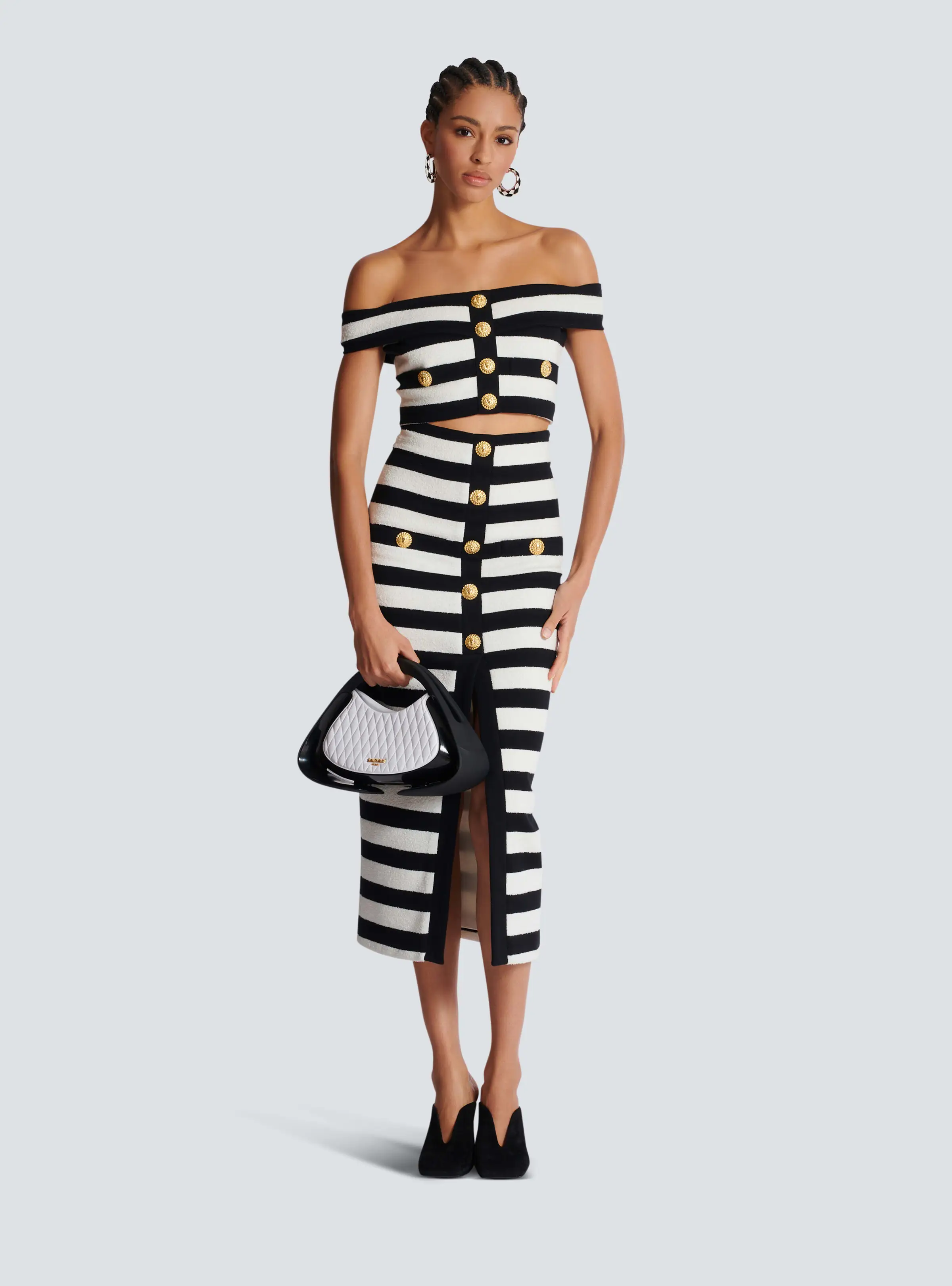 Women Sexy Slash Neck Striped 2 Pieces Bodycon Bandage Dress 2 Pieces Celebrate Evening Party Cocktail Dress - Image 2