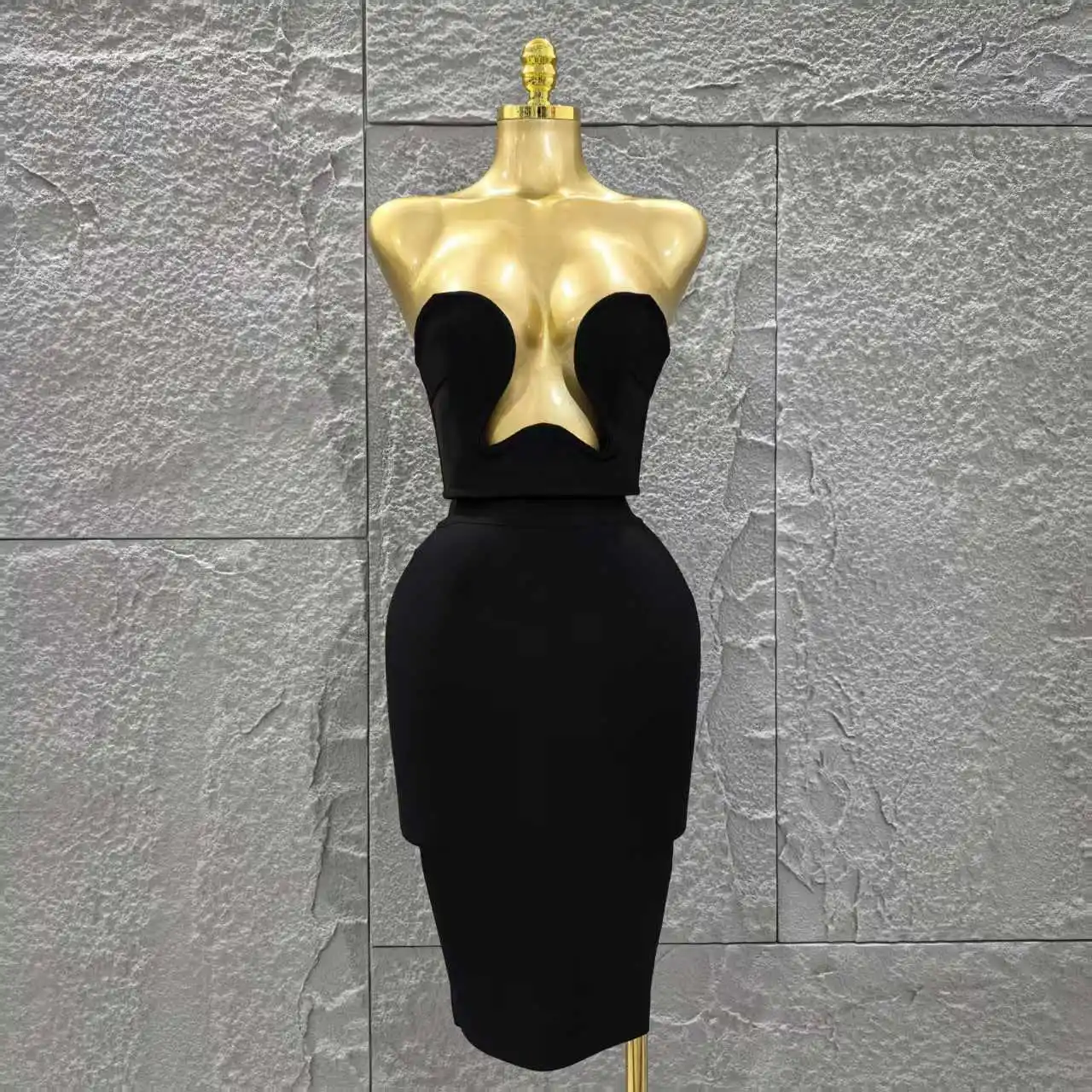 Women Sexy Strapless 2 Pieces Bodycon Rayon Bandage Midi Dress Nightclub Party Fashion Birthday Dress