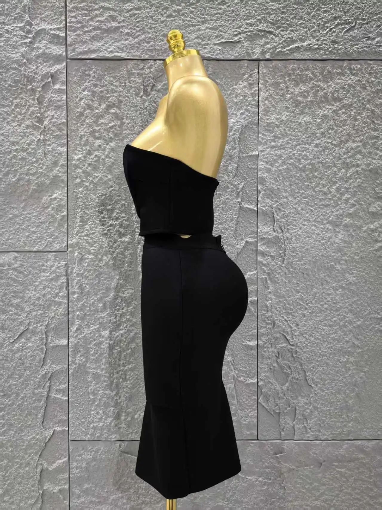 Women Sexy Strapless 2 Pieces Bodycon Rayon Bandage Midi Dress Nightclub Party Fashion Birthday Dress - Image 2