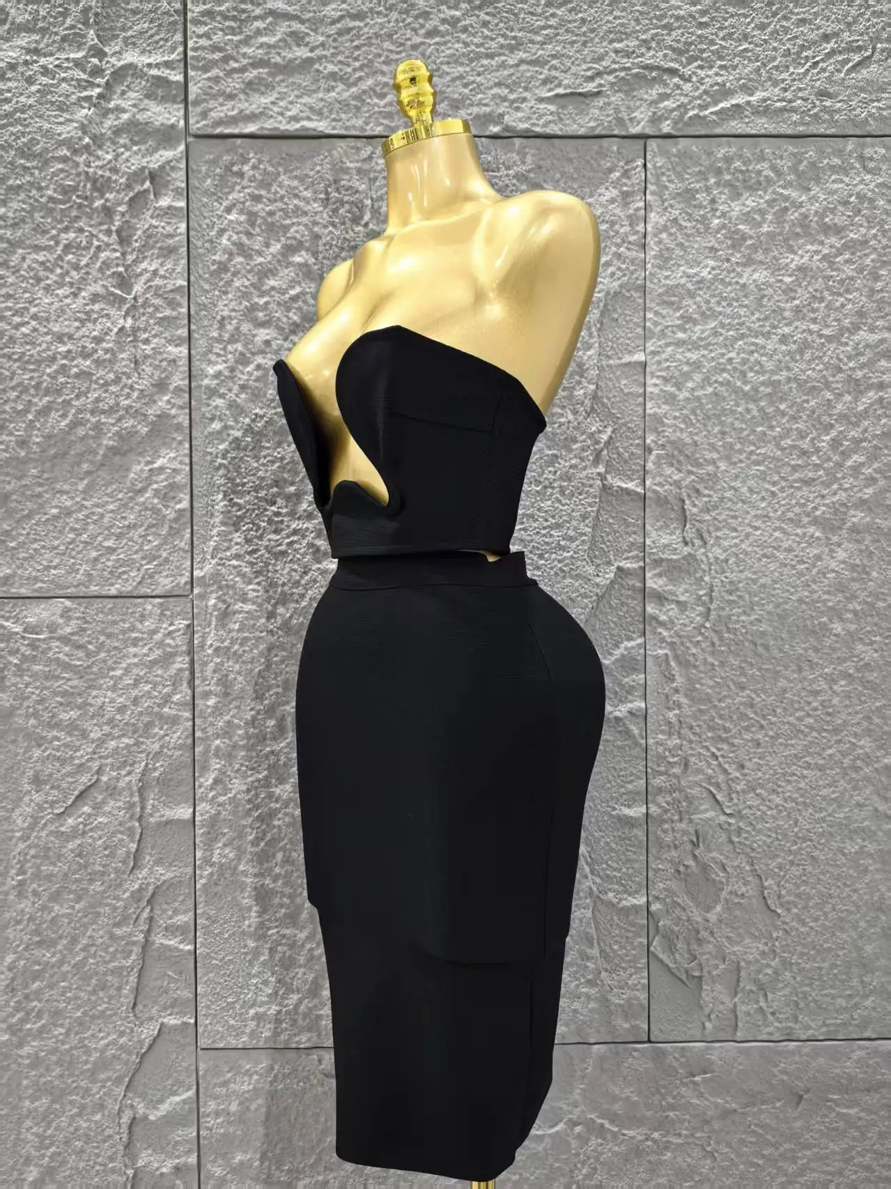 Women Sexy Strapless 2 Pieces Bodycon Rayon Bandage Midi Dress Nightclub Party Fashion Birthday Dress - Image 3