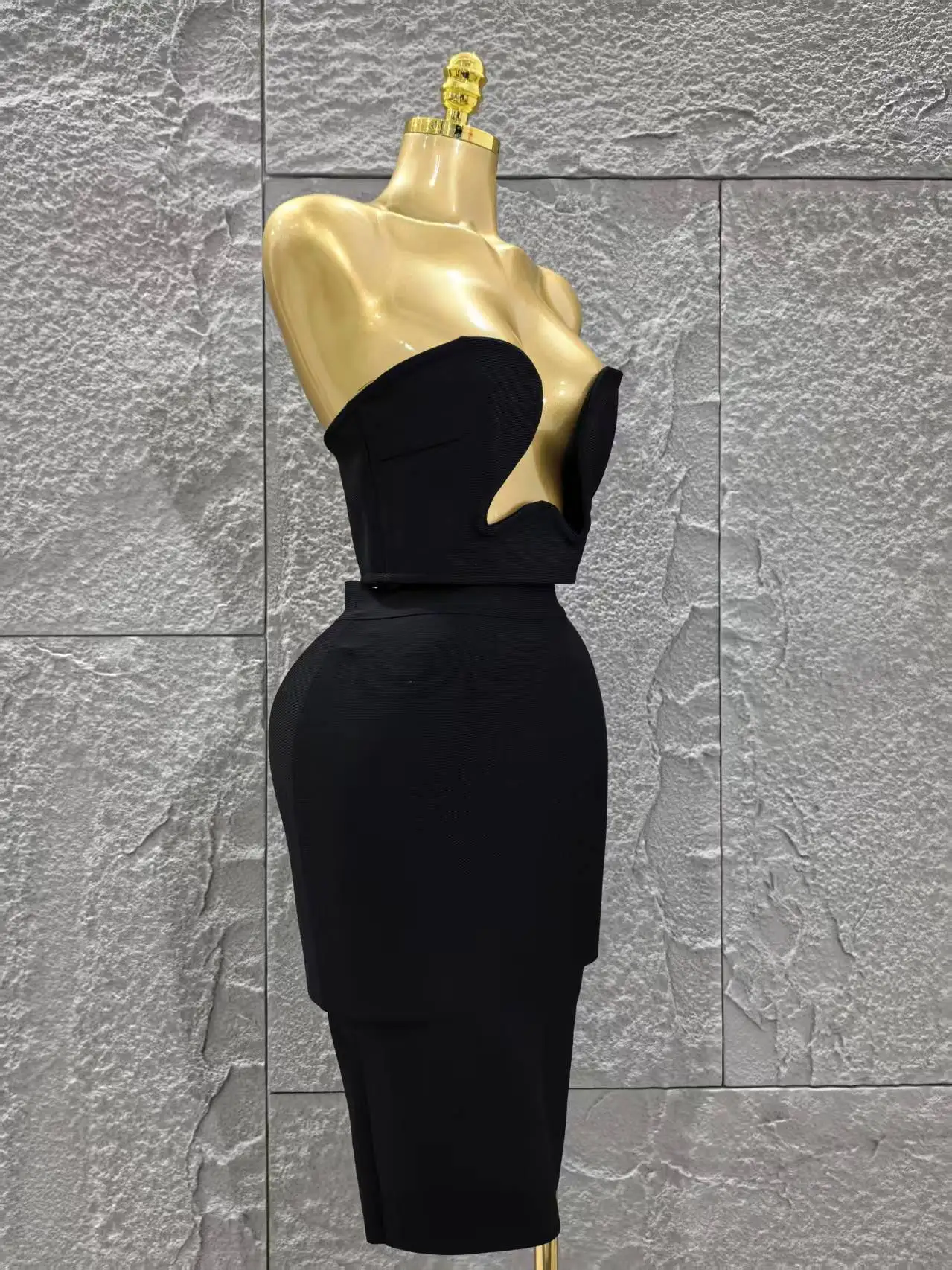 Women Sexy Strapless 2 Pieces Bodycon Rayon Bandage Midi Dress Nightclub Party Fashion Birthday Dress - Image 4