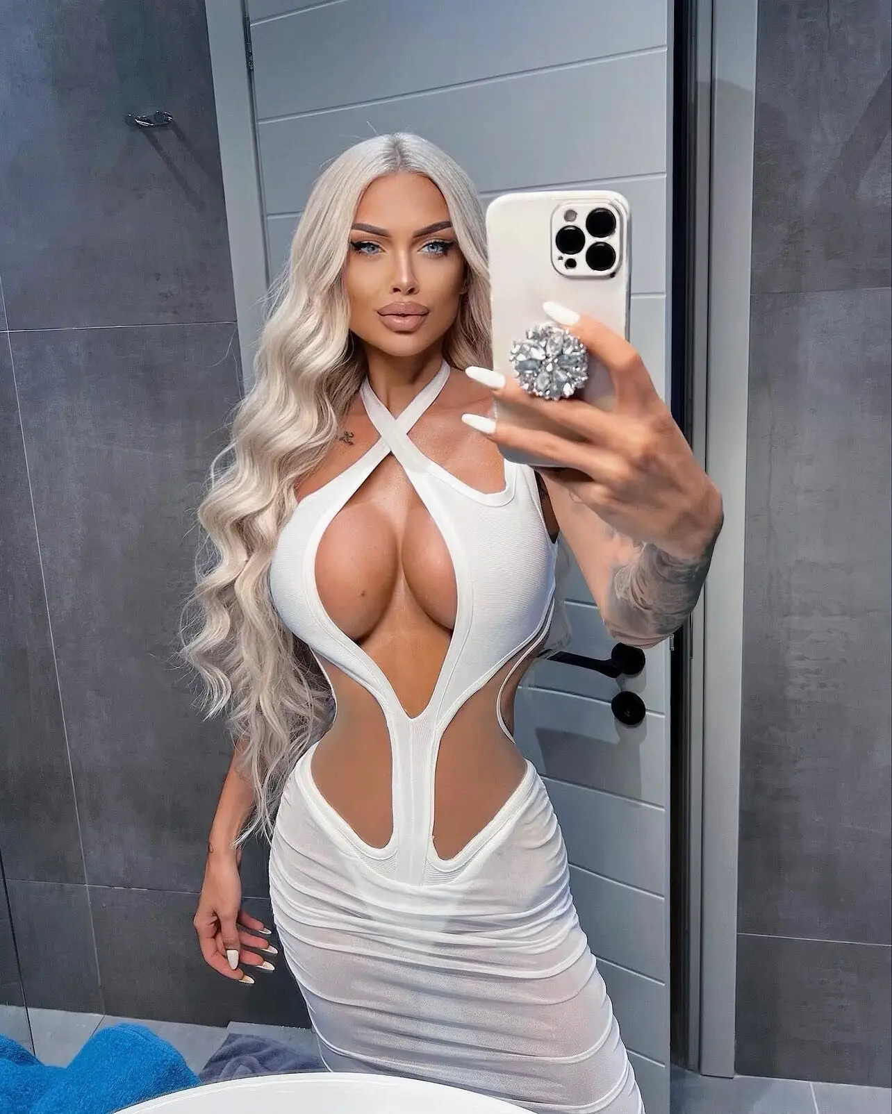 Women Sleeveless Sexy Halter See Through Bodycon Mid-calf Bandage Dress Nightclub Party Celebrate Dress - Image 4