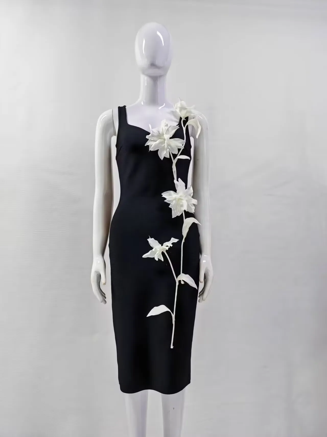Women Sleeveless Sexy O-Neck Flowers Bodycon Mid-calf Bandage Dress Birthday Party Celebrate Cocktail Dress - Image 6
