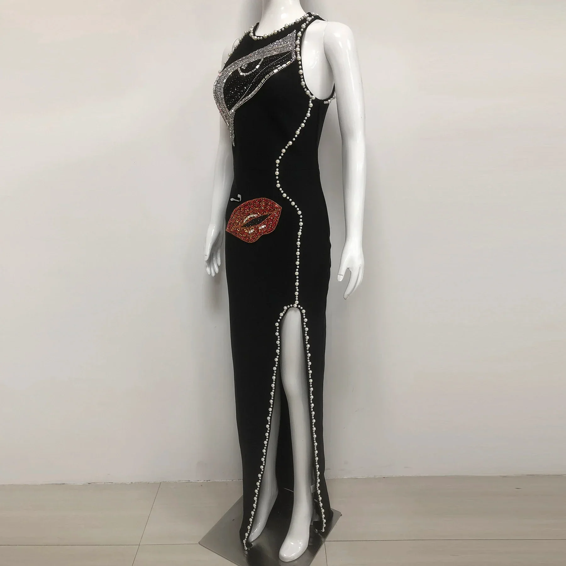 Women Sleeveless Sexy Shinning Rhinestones Bodycon Long Bandage Dress Celebrate Evening Party Birthday Fashion Wear - Image 3