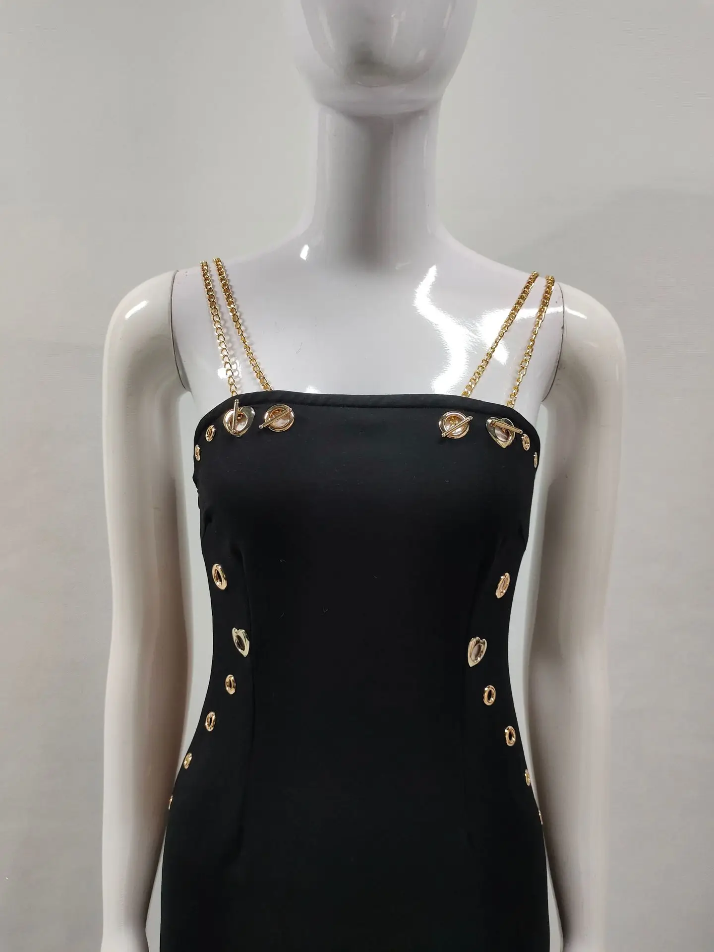 Women Sleeveless Sexy Square Colalr Chain Bodycon Long Dress Elegant Evening Party Fashion Celebrate Dress - Image 4