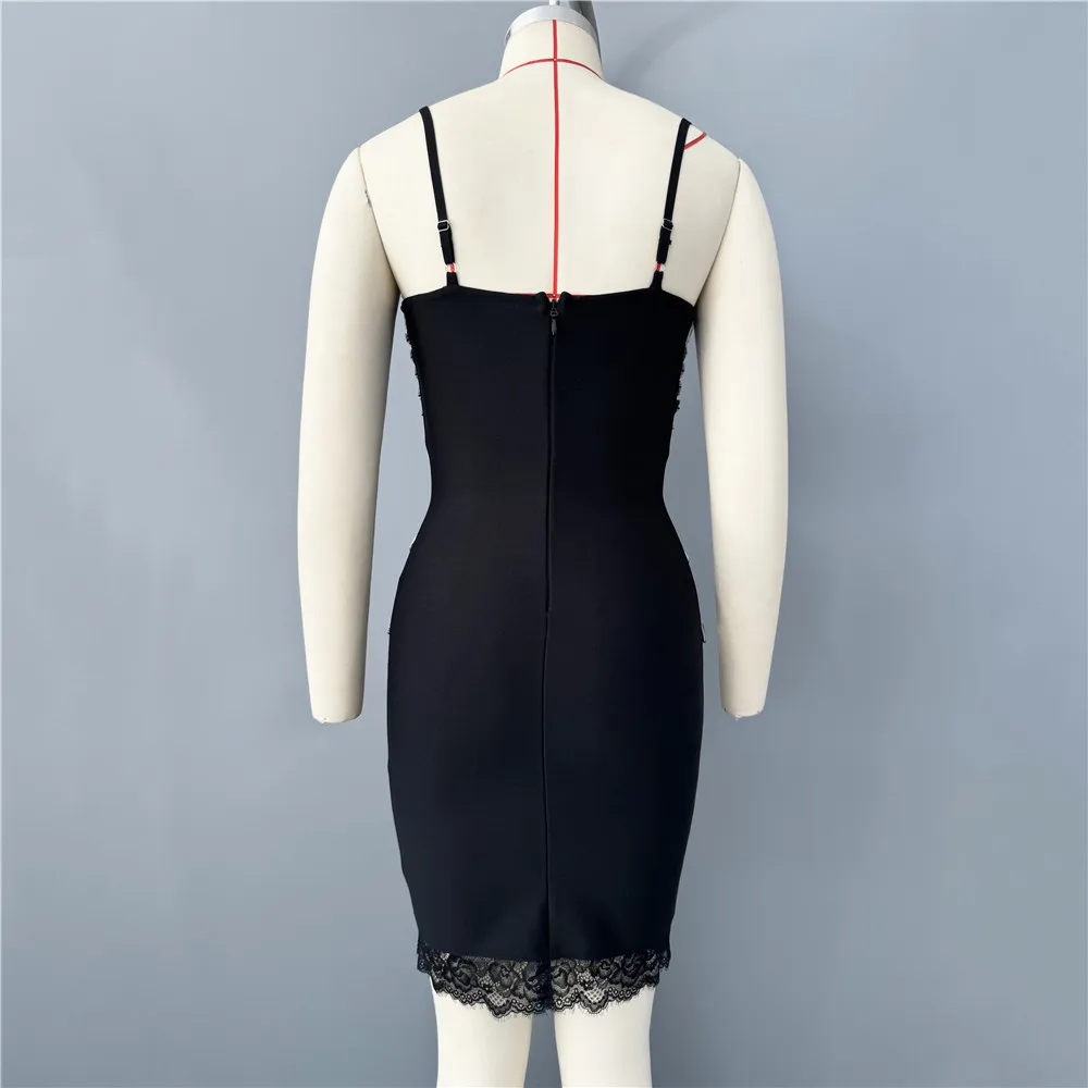 Women Sleeveless Sexy Strap Shinning Crystal Bodycon Mini Bandage Dress Lace Celebrate Nightclub Party Outfit - Image 4