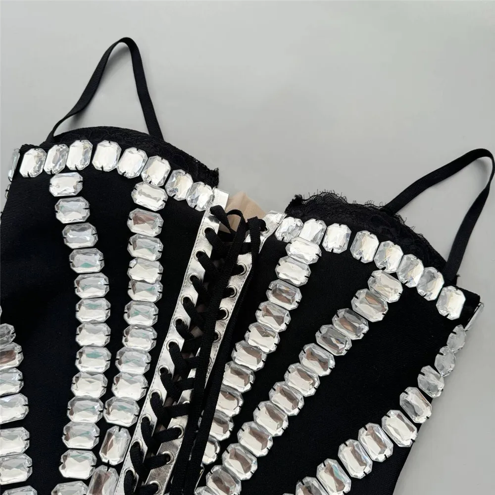 Women Sleeveless Sexy Strap Shinning Crystal Bodycon Mini Bandage Dress Lace Celebrate Nightclub Party Outfit - Image 5
