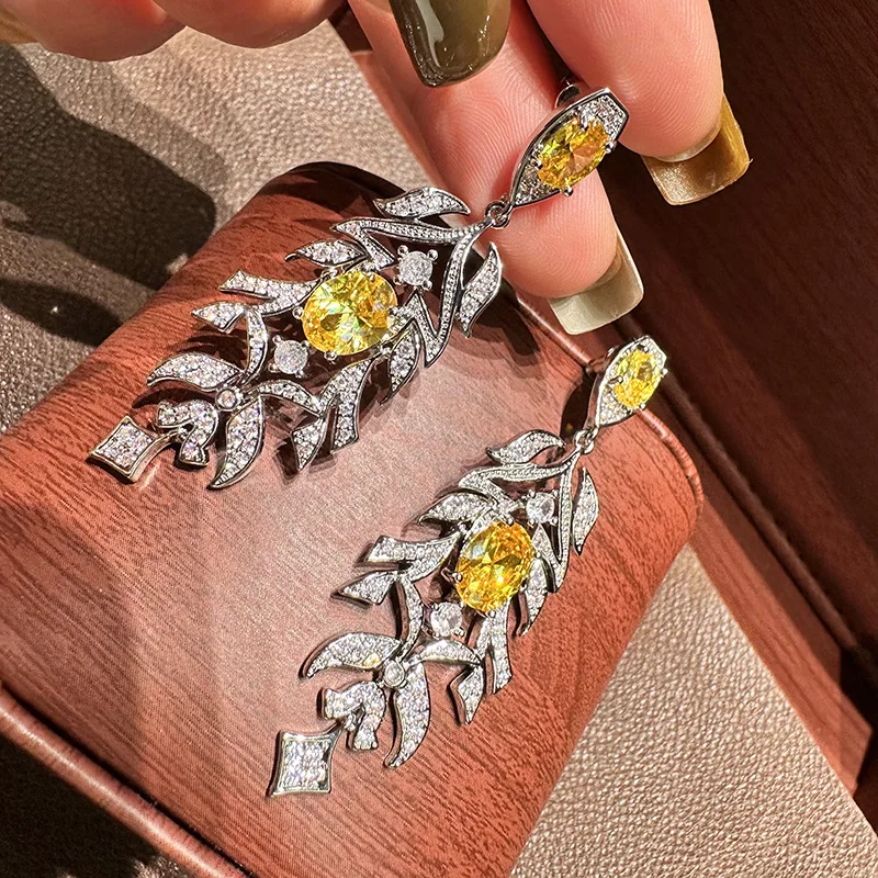 High Quality Yellow Zircon Bridal Earrings Cubic Zirconia Wedding Earring For Bride Women Accessories Dinner Party Jewelry - Image 2
