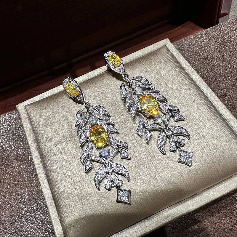 High Quality Yellow Zircon Bridal Earrings Cubic Zirconia Wedding Earring For Bride Women Accessories Dinner Party Jewelry - Image 3