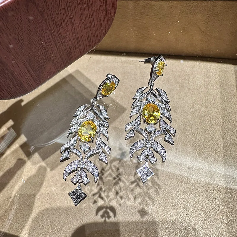 High Quality Yellow Zircon Bridal Earrings Cubic Zirconia Wedding Earring For Bride Women Accessories Dinner Party Jewelry - Image 4