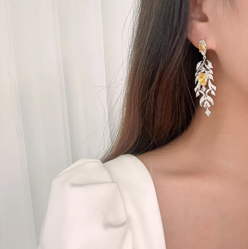 High Quality Yellow Zircon Bridal Earrings Cubic Zirconia Wedding Earring For Bride Women Accessories Dinner Party Jewelry - Image 5