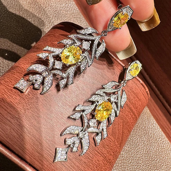 High Quality Yellow Zircon Bridal Earrings Cubic Zirconia Wedding Earring For Bride Women Accessories Dinner Party Jewelry - Image 6